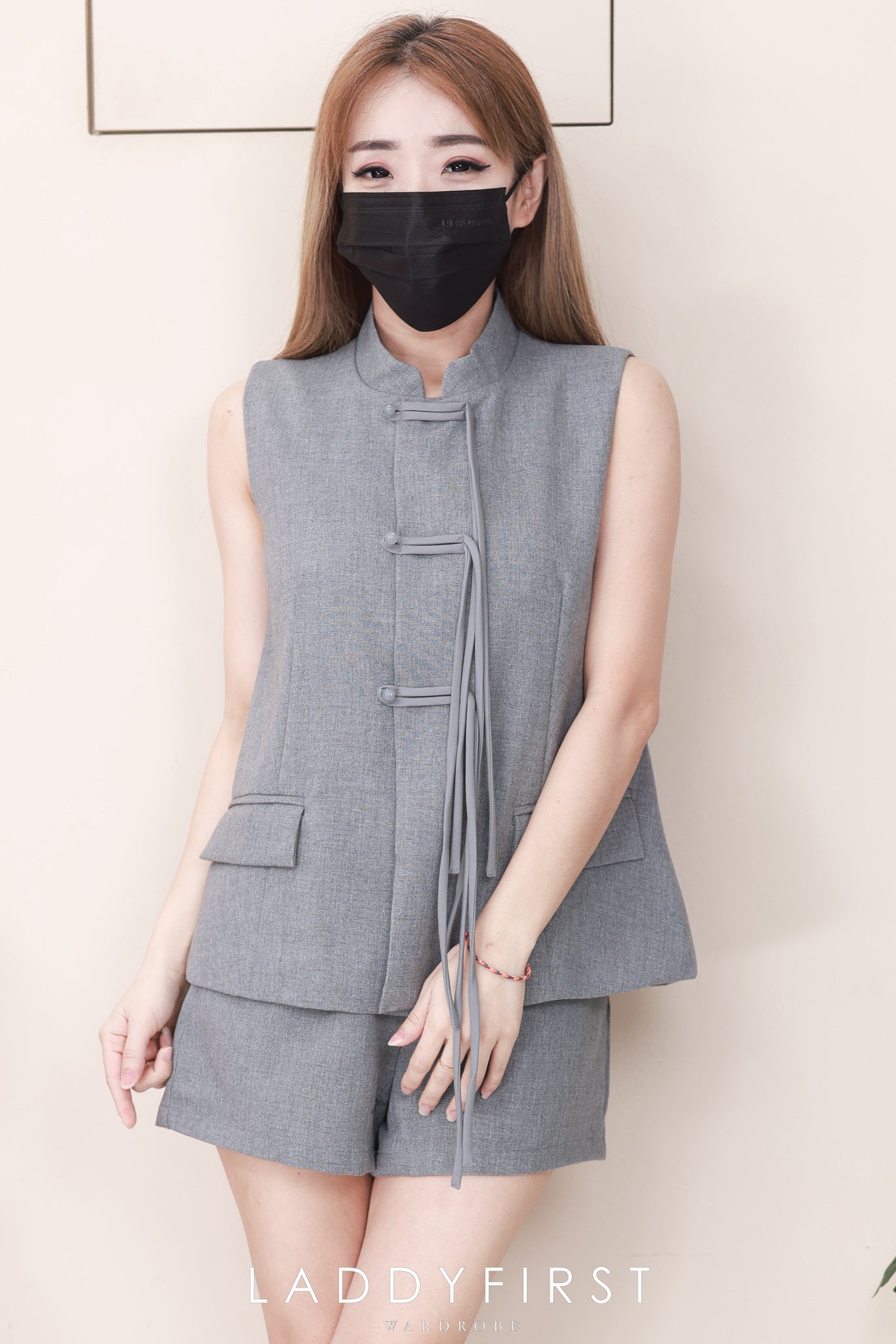 【SS23530】高品质两件式新中式国风马甲式旗袍套装 马甲式宽松版旗袍上衣➕西装高腰百搭短裤，有口袋 ❤️❤️