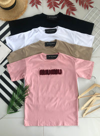 【O7538】高品质毛巾绣字母MIUMIU领短袖 Oversized 休闲上衣❤️❤️【A-RU2】