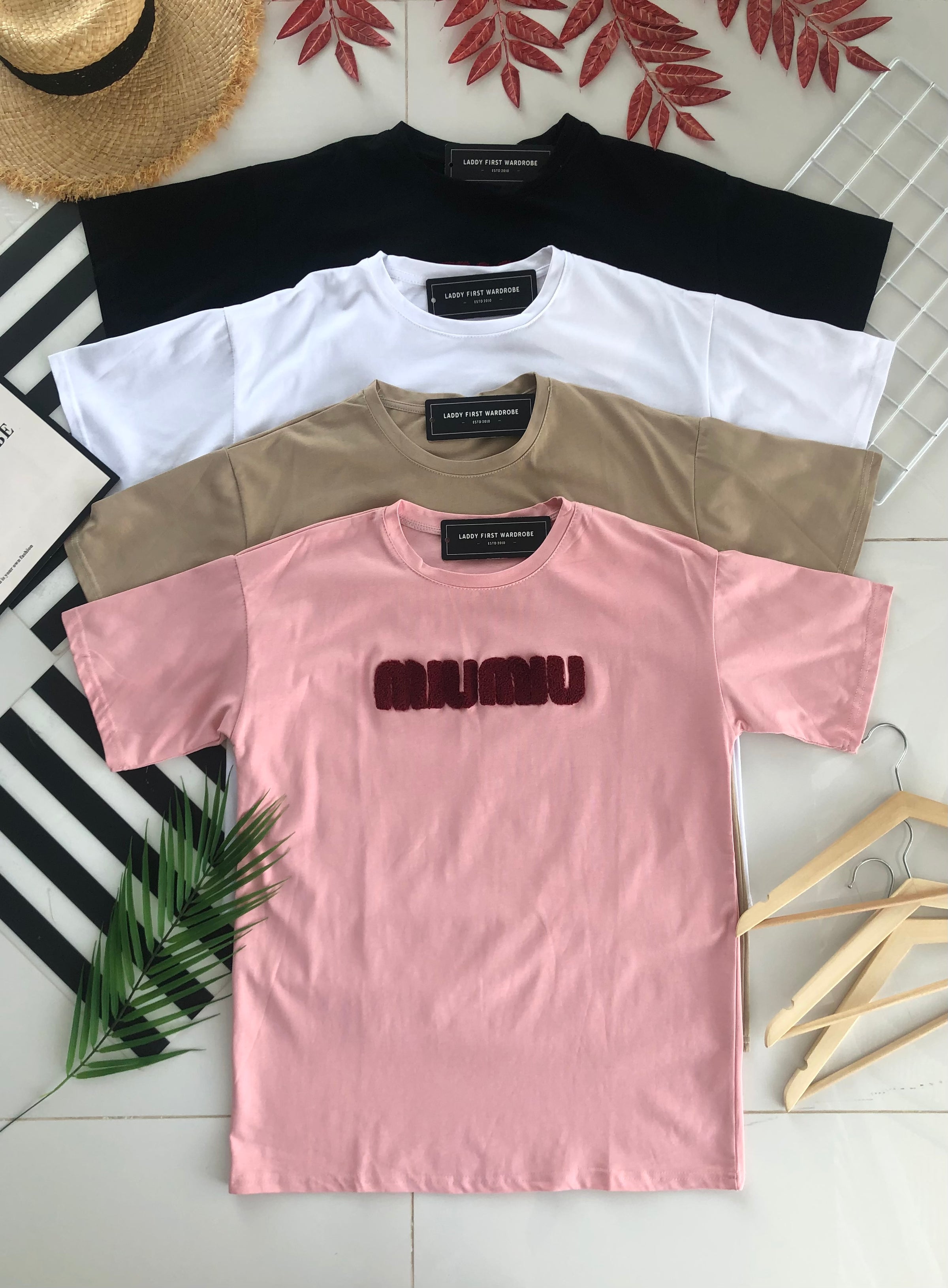 【O7538】高品质毛巾绣字母MIUMIU领短袖 Oversized 休闲上衣❤️❤️【A-RU2】