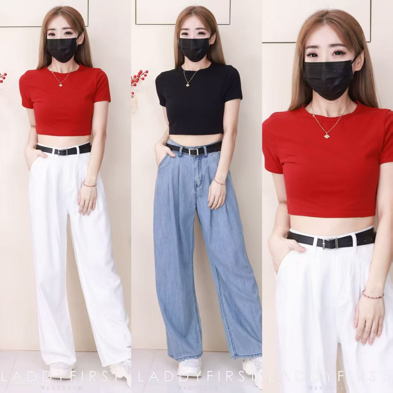 【L3582】高品质气质天丝牛仔直筒阔脚高腰百搭长裤，配送腰带有口袋 ❤️❤️