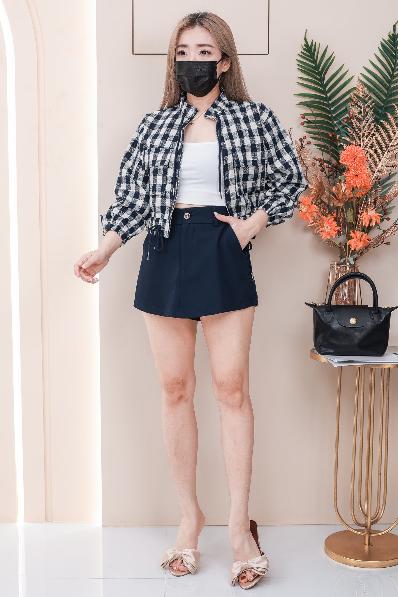 【SS121540】高品质两件式小香风时尚套装 宽松大版长袖上衣外套➕西装高腰百搭裤裙，后腰伸缩弹力有口袋 ❤️