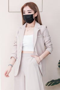 【SS2516】高品质两件式Oversized OL LOOK 气质西装套装 V翻领长袖西装外套➕宽腿阔脚西装高腰百搭长裤，有口袋 ❤️❤️ 【A- R1-C6】
