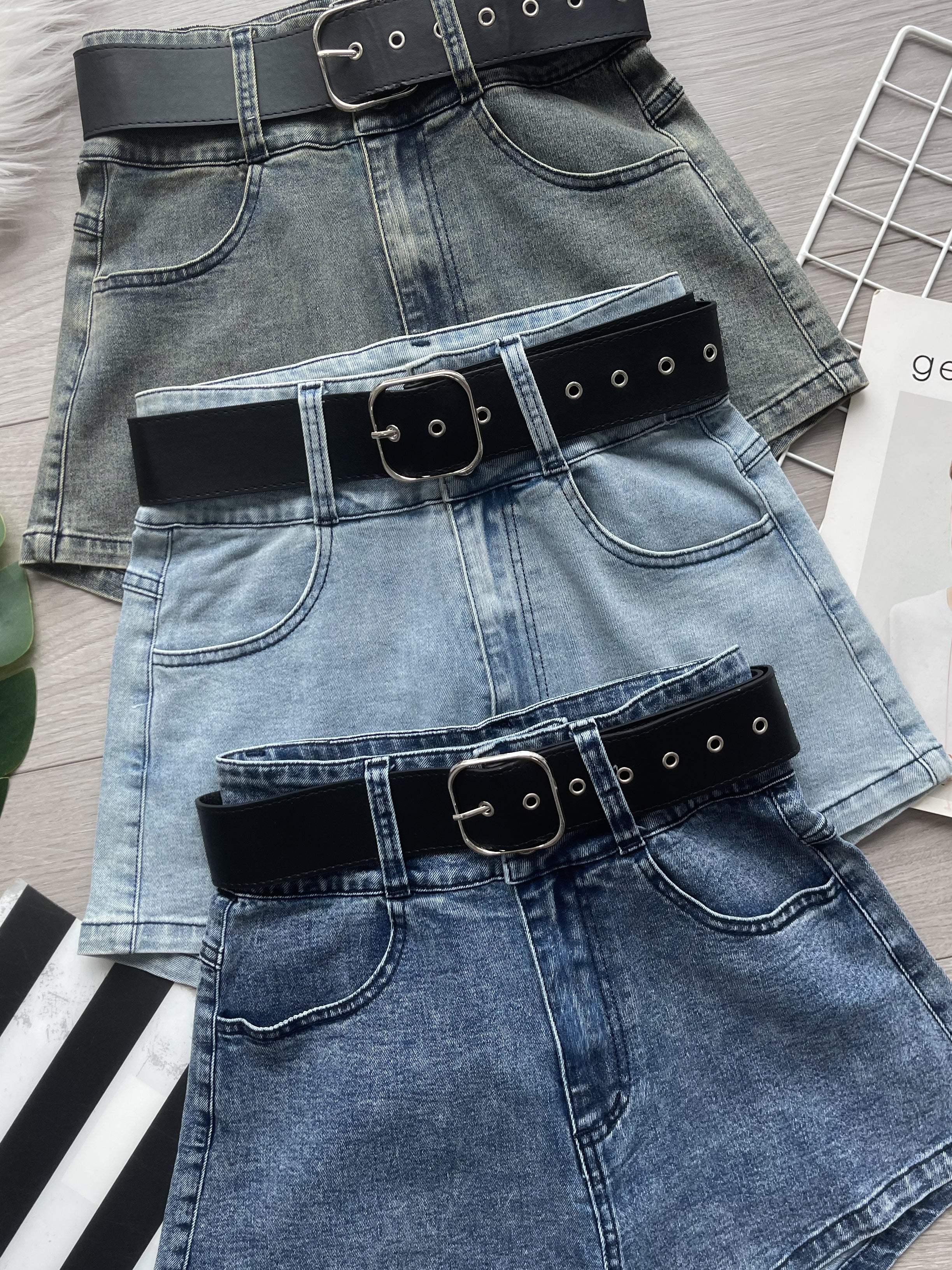 【S121532】COTTON JEANS简约时尚牛仔高腰百搭短裤，搭配配送腰带，有口袋 ❤️❤️