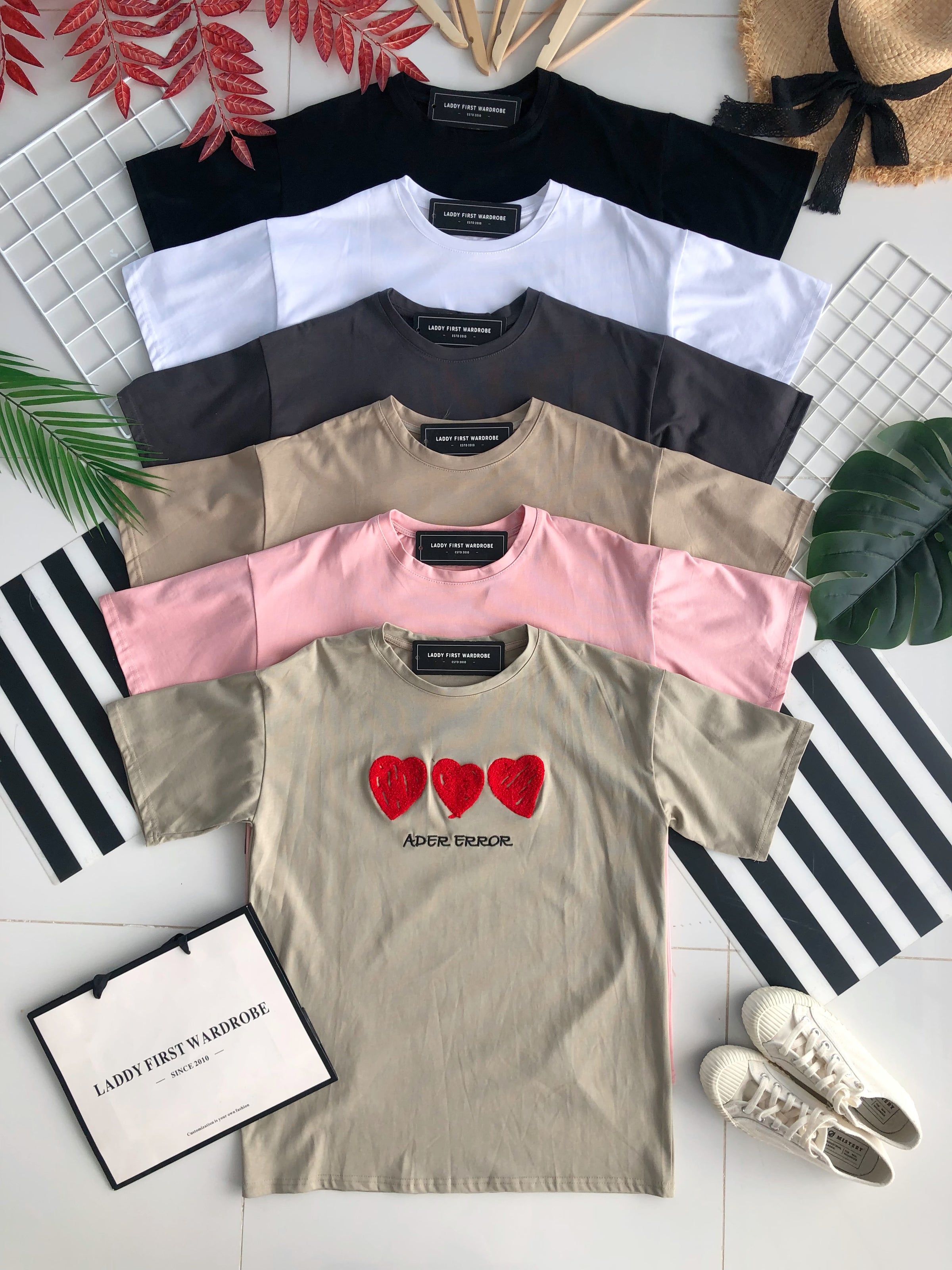 【O7600】爱心毛巾绣圆领短袖 Oversized 上衣❤️❤️【A-RU2】