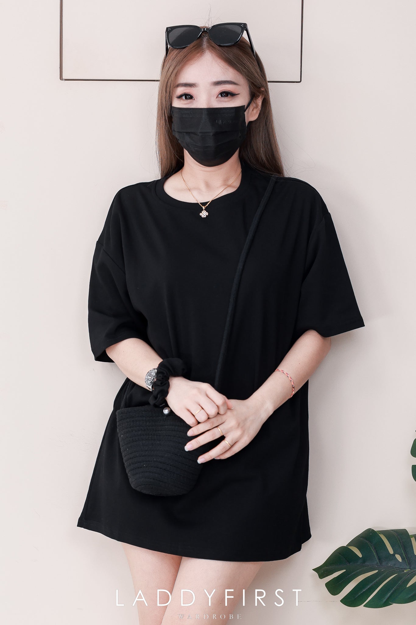 【O1160】高品质三件套男女同款纯棉Oversized 潮流时尚上衣 ❤️❤️ 上衣➕包包➕发圈【A-RU9】
