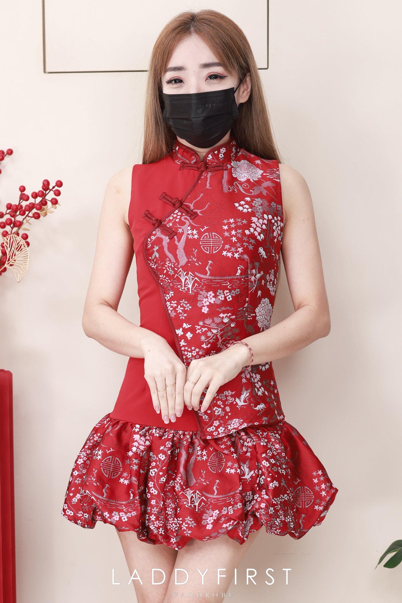 【D55252-1】⚡补货预订款⚡高品质气质国风花苞提花旗袍连身裙子，内层有里布短裤 ❤❤