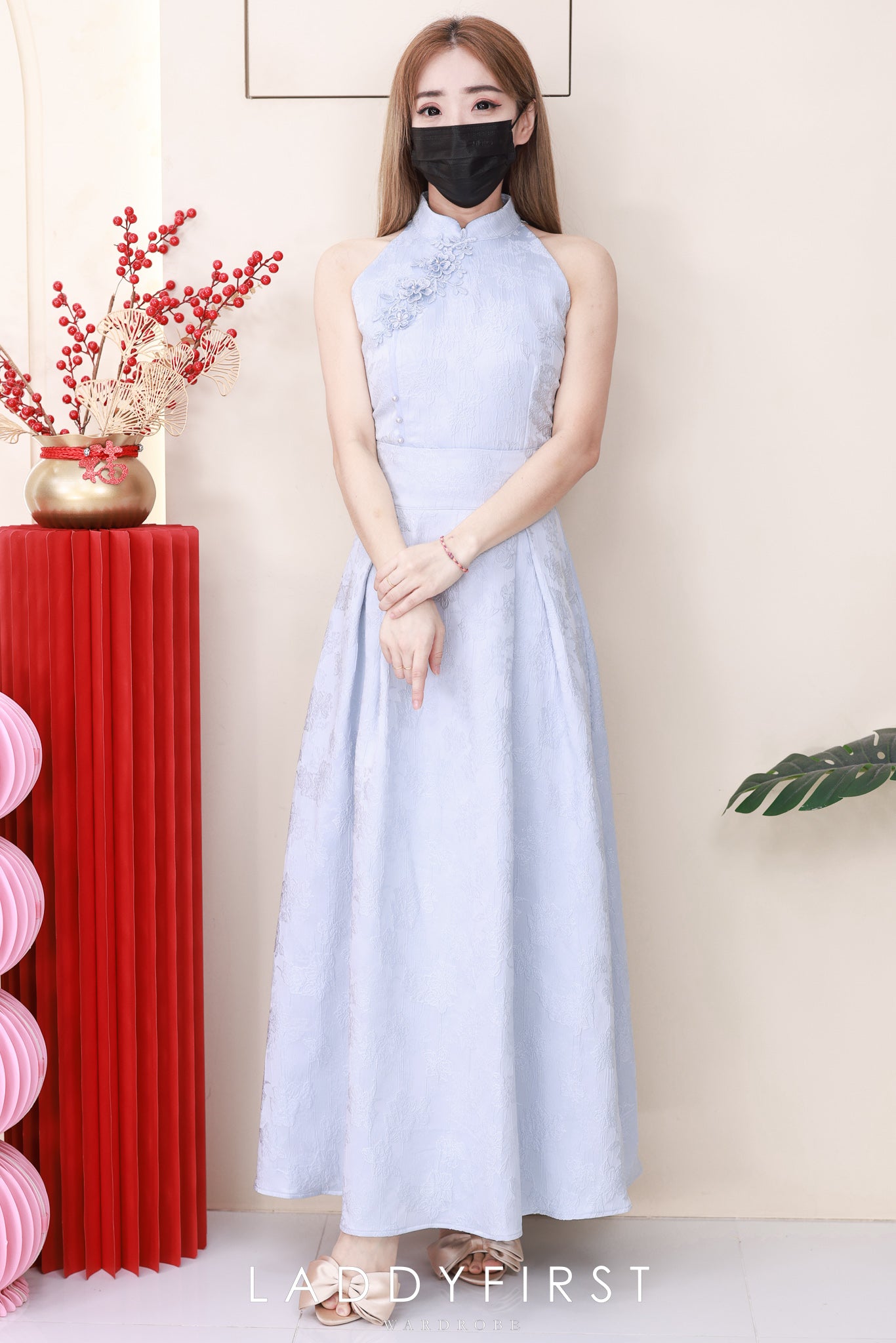 【SS2611】高品质两件式女神款提花旗袍套装 立体花瓣CUT in旗袍上衣➕大摆裙提花高腰裙子，有口袋 ❤️❤️