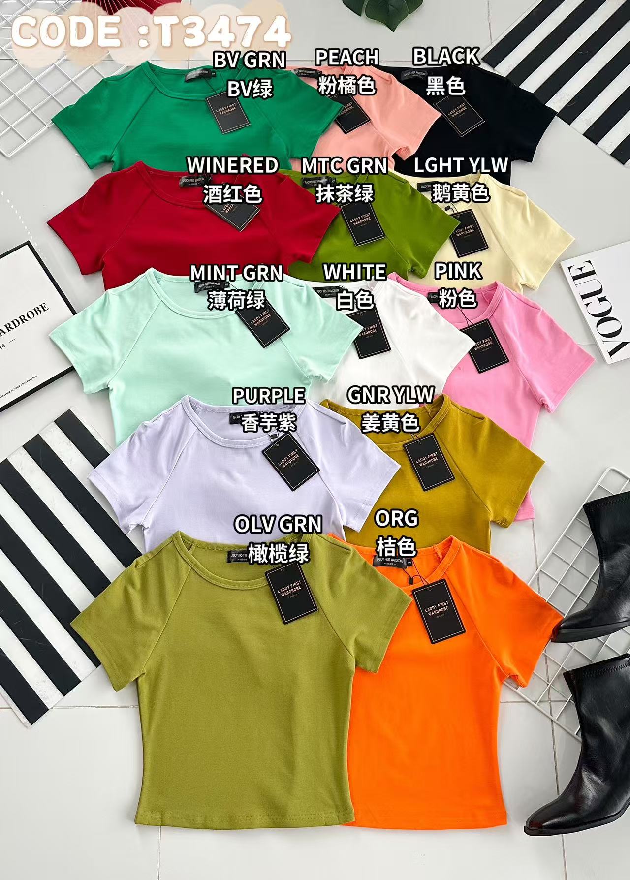 【T3474】LFW独家爆款【80792改良版】高品质纯棉弹力圆领短袖简约日常百搭款上衣 #衣柜必入手百搭款 ❤❤ 【B-R1-C6】