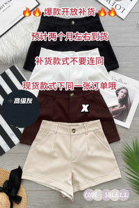 【S82622-1】⚡补货预订款⚡高品质西装极简简约A字百搭高腰短裤，有口袋 ❤️❤️
