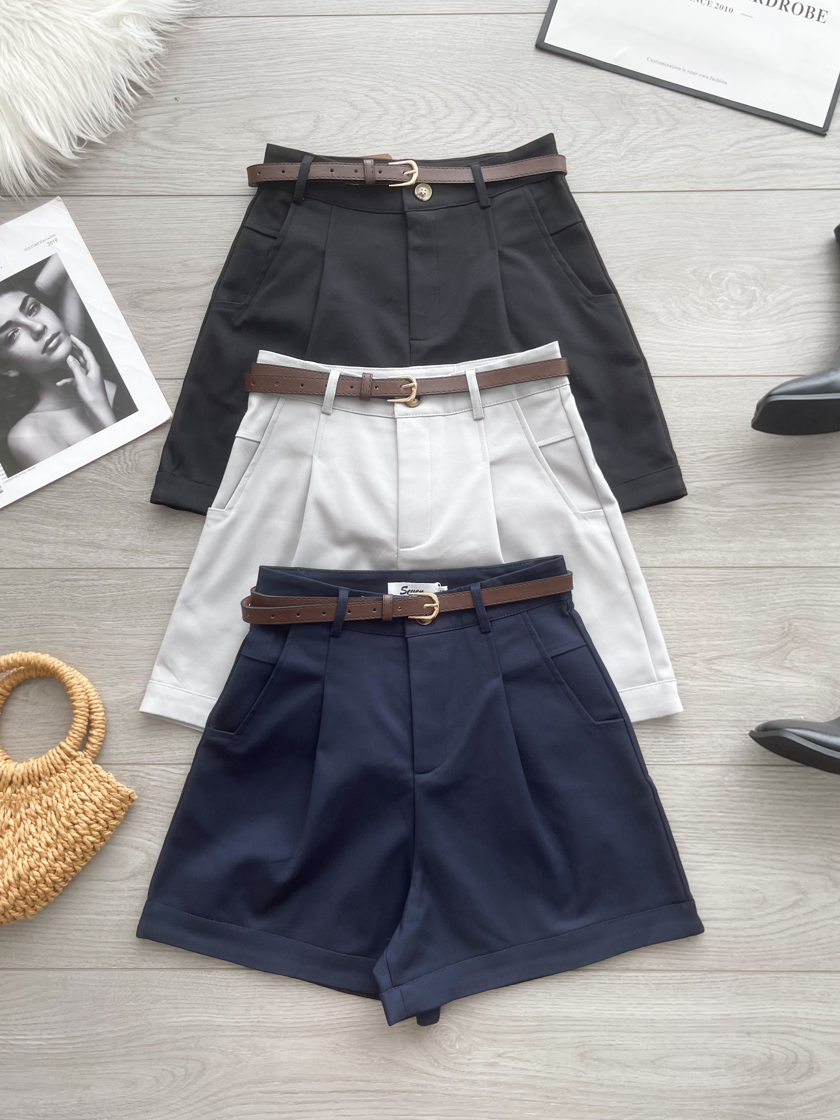 【S82532】高品质简约时尚西装高腰显瘦百搭短裤，搭配附送腰带，有口袋 ❤️❤️