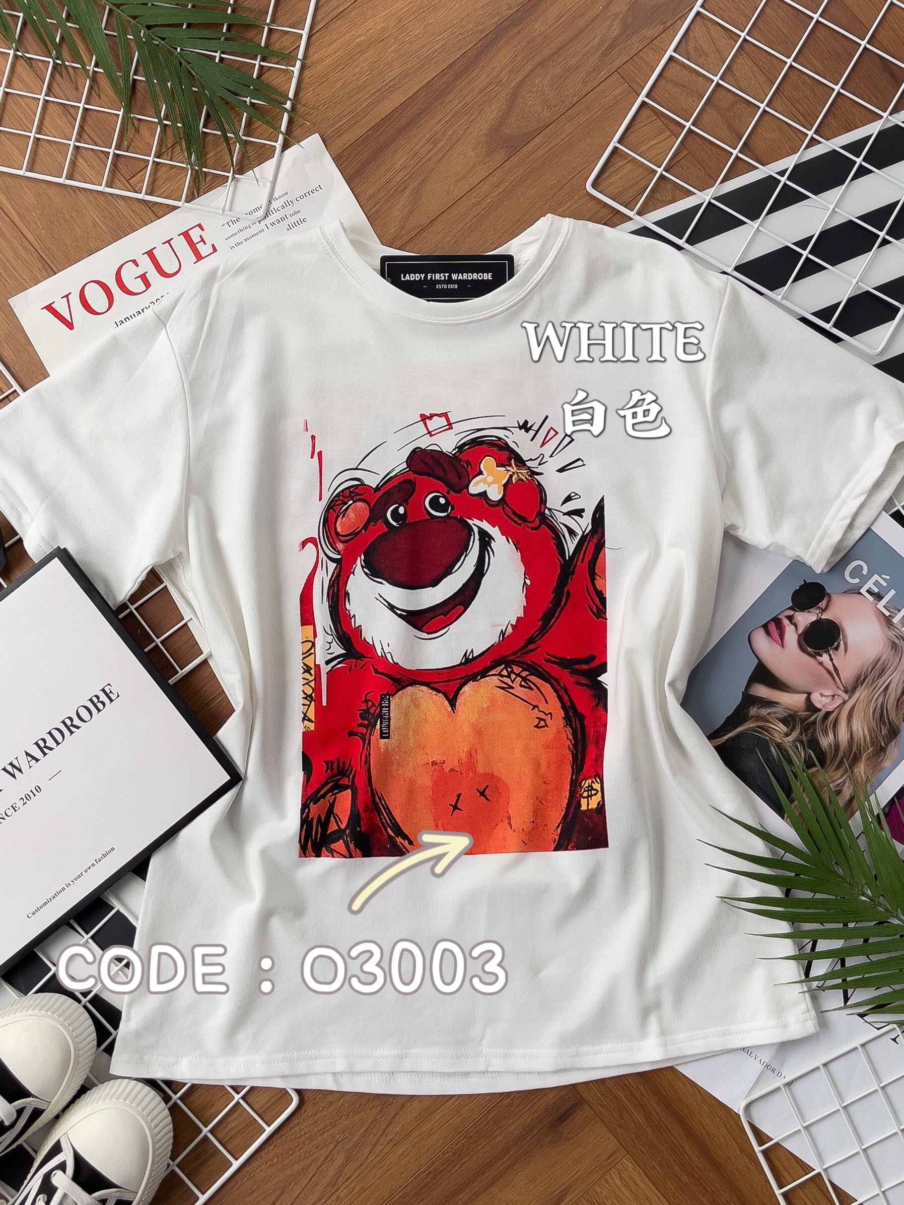 【O3003】草莓熊印图宽松休闲 Oversized Tee ❤❤