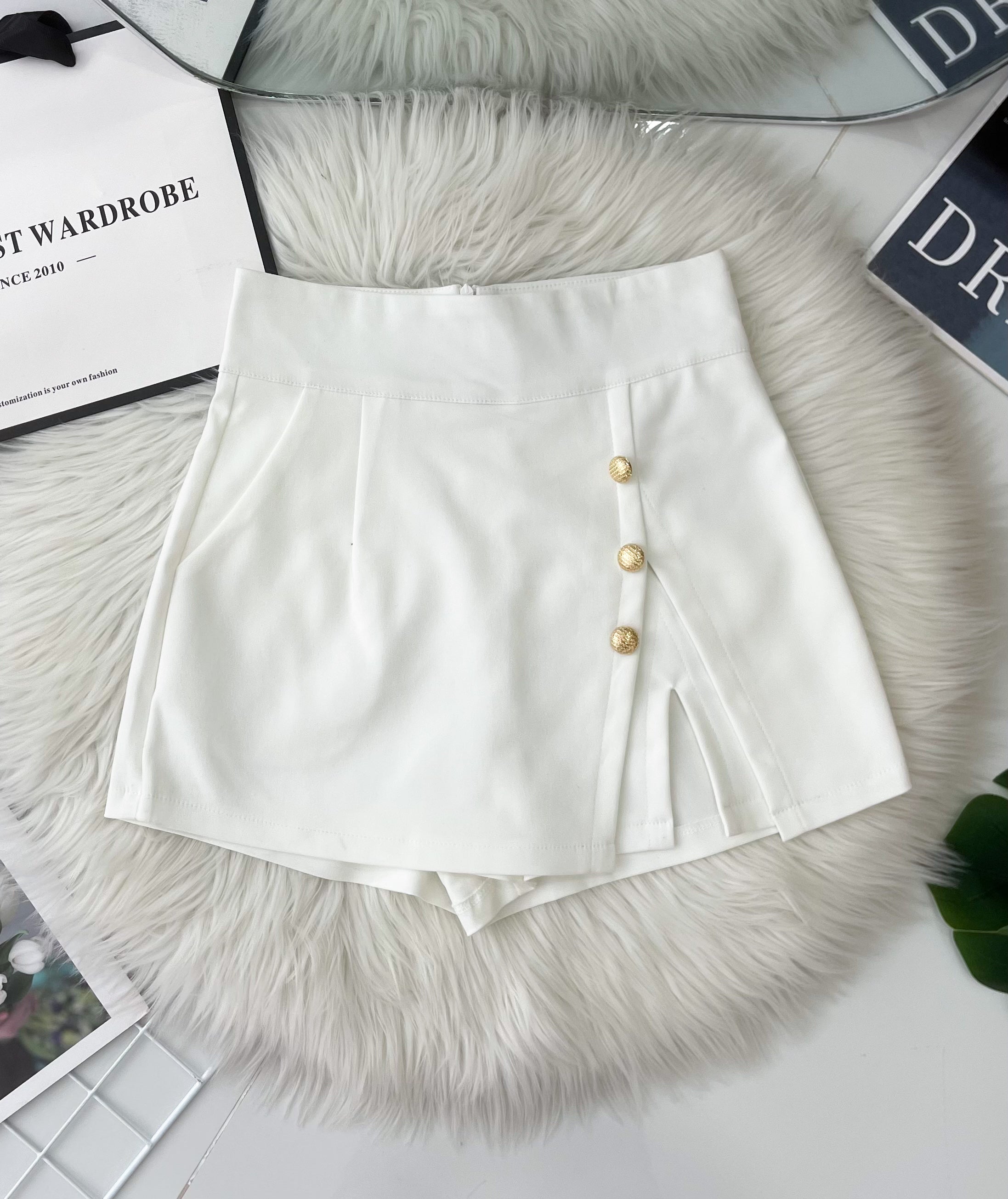 【S76881】独家爆款假两件西装高腰百搭休闲A字小开叉设计裤裙，前裙后裤，有口袋【C-R2-C1】