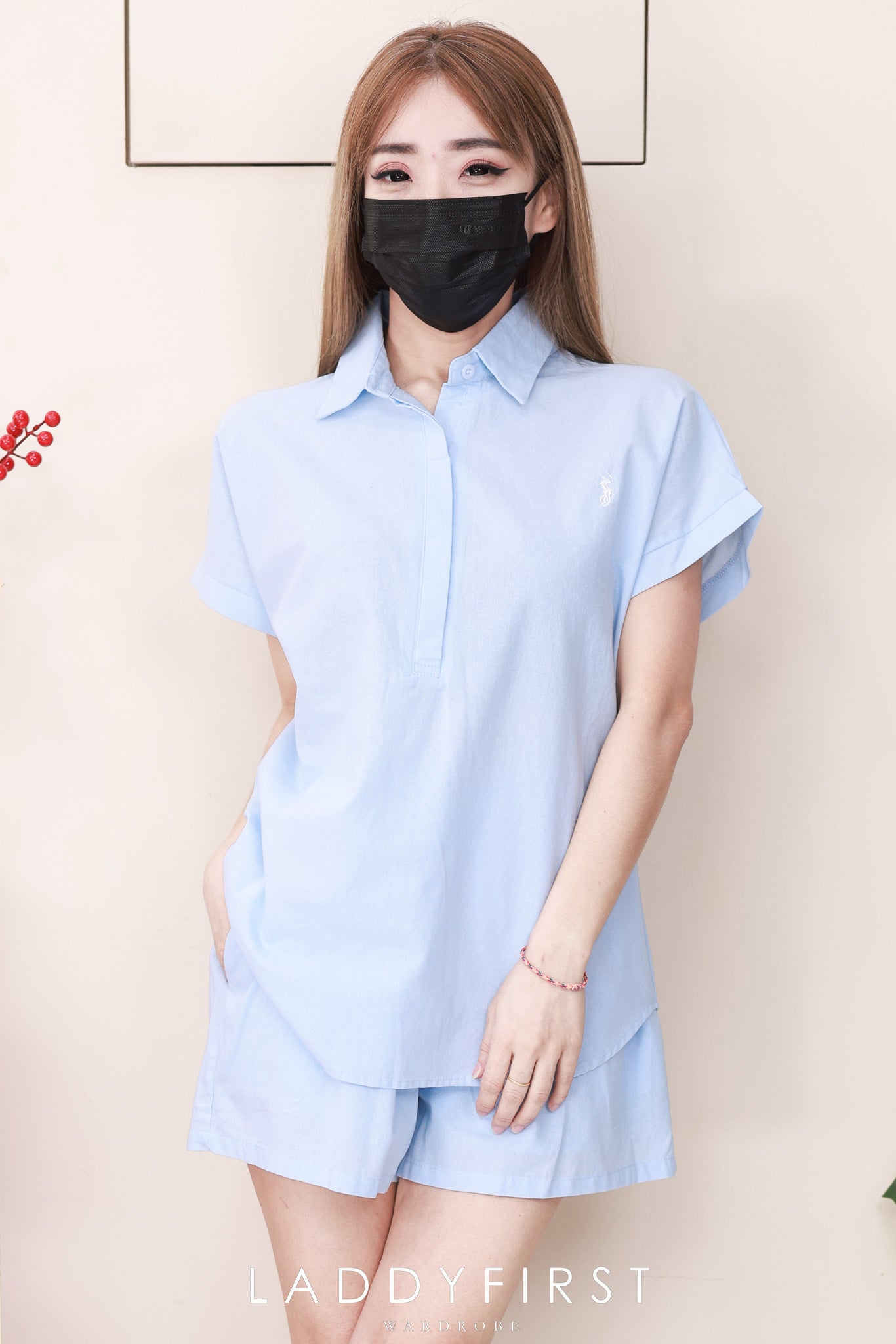 【SS8858】高品质韩式简约棉麻时尚套装 宽松大版翻领短袖上衣➕松紧腰弹力高腰百搭短裤，有口袋❤️❤️