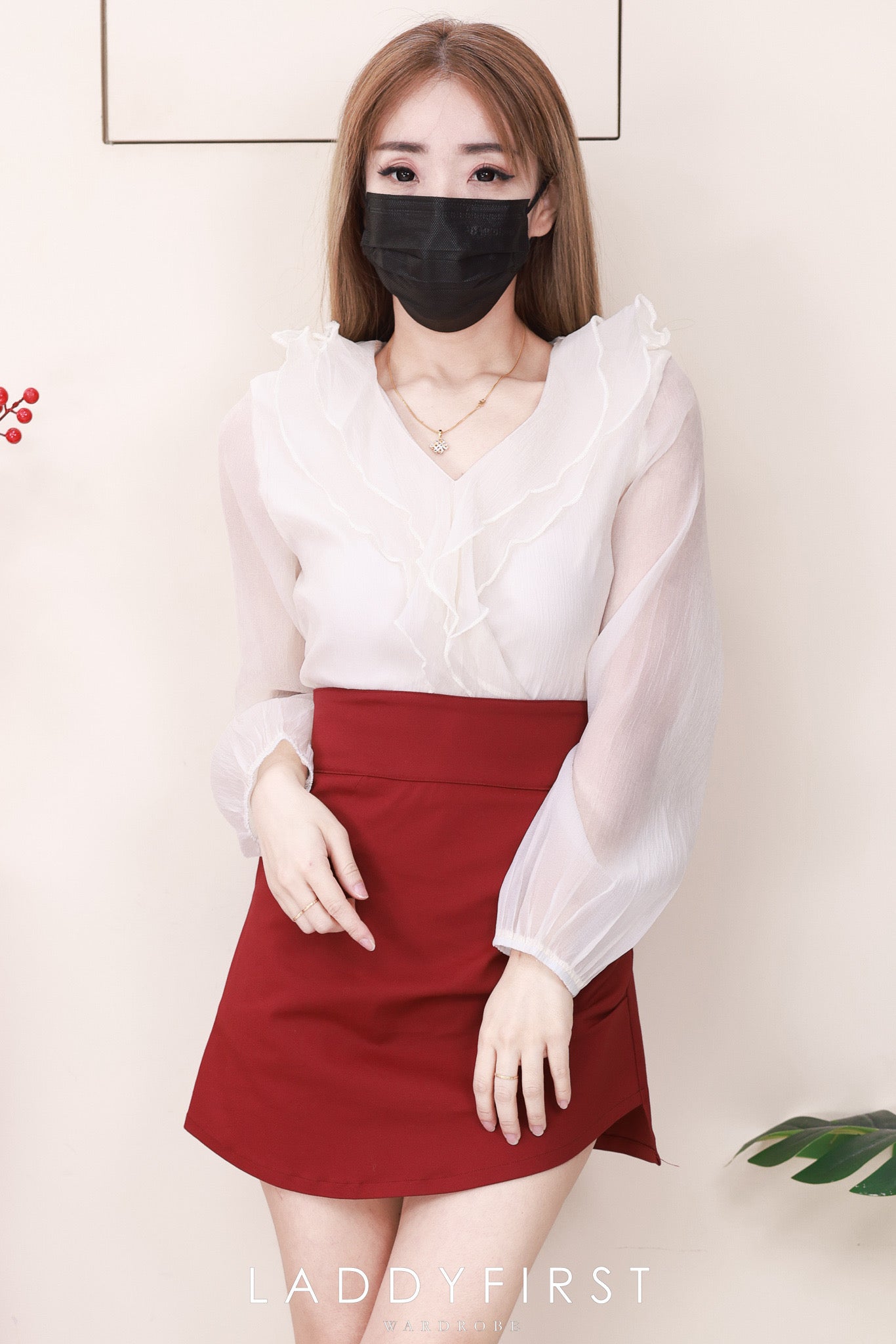 【T2740】高品质日系温柔风荷叶边雪纺长袖上衣 ❤❤