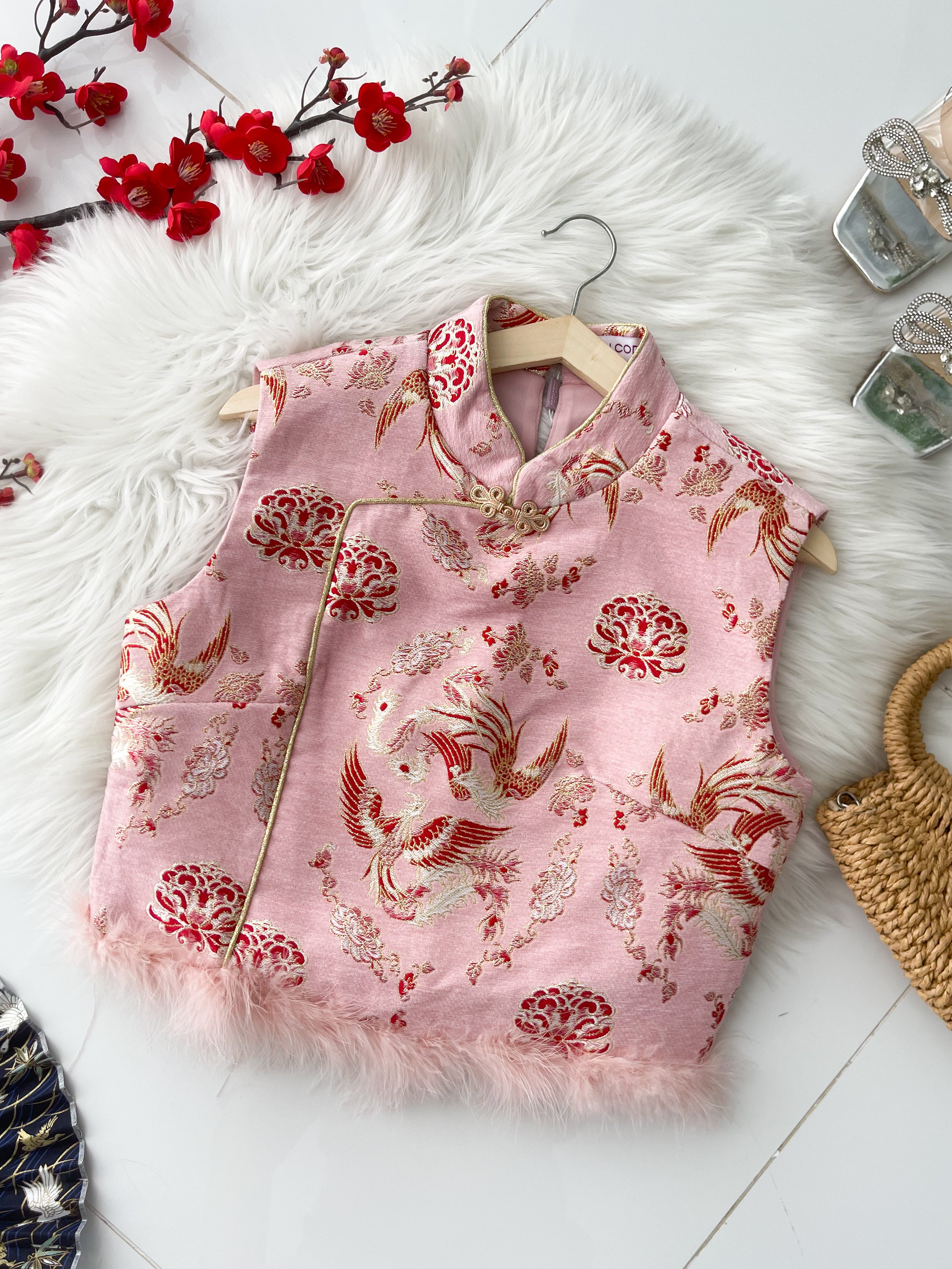 【T14551 / 65342】高品质高端气质雪尼尔拼接毛毛提花旗袍上衣 ❤❤