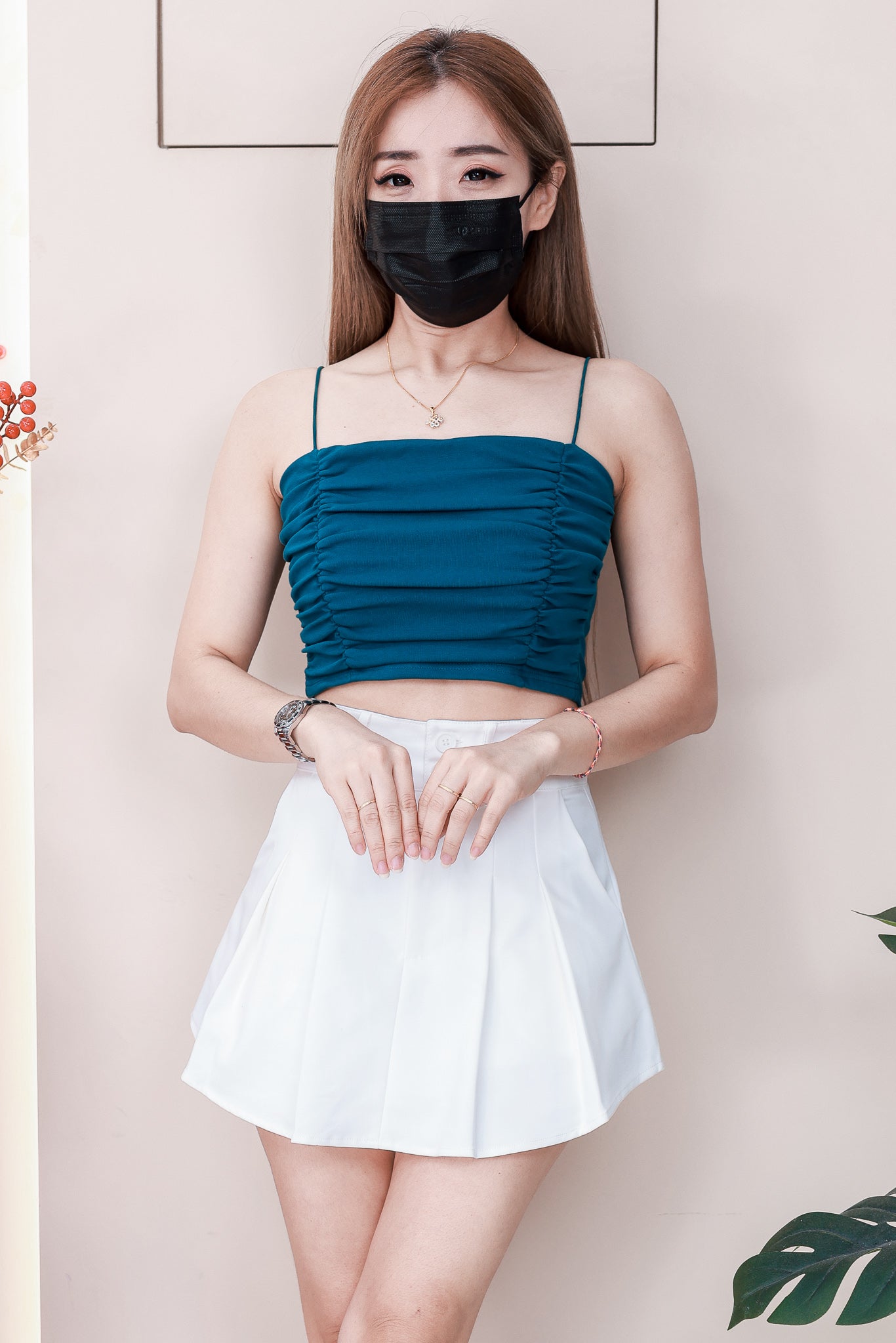 【S6704】高品质欧美减龄时尚百搭款自助高腰百褶裙子，内层有里布短裤，有口袋 ❤️❤️ 【A-R1-C1】