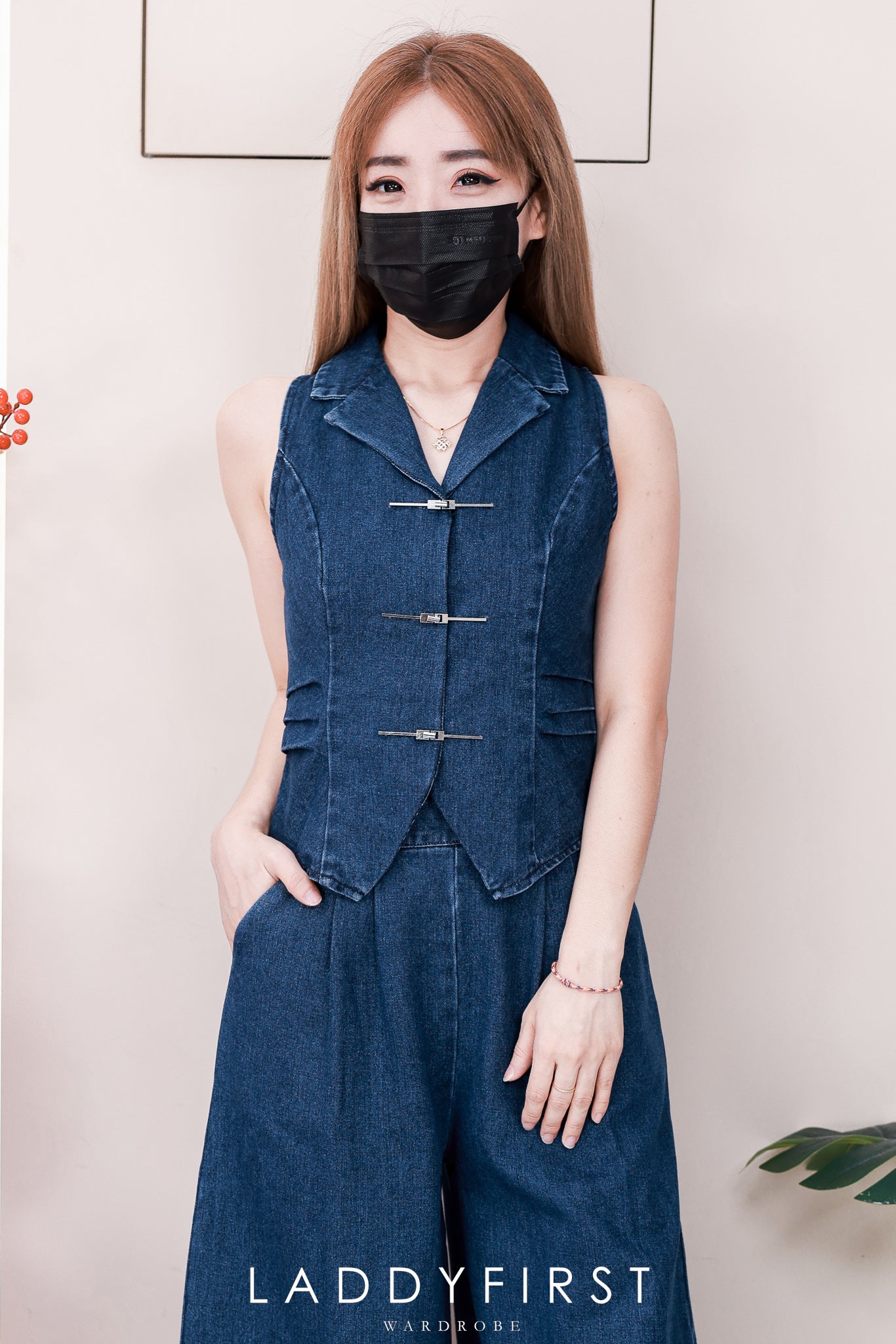 【SS6867】高品质两件式气质感马甲式牛仔套装 马甲式牛仔上衣➕阔脚直筒高腰牛仔长裤 ❤️❤️