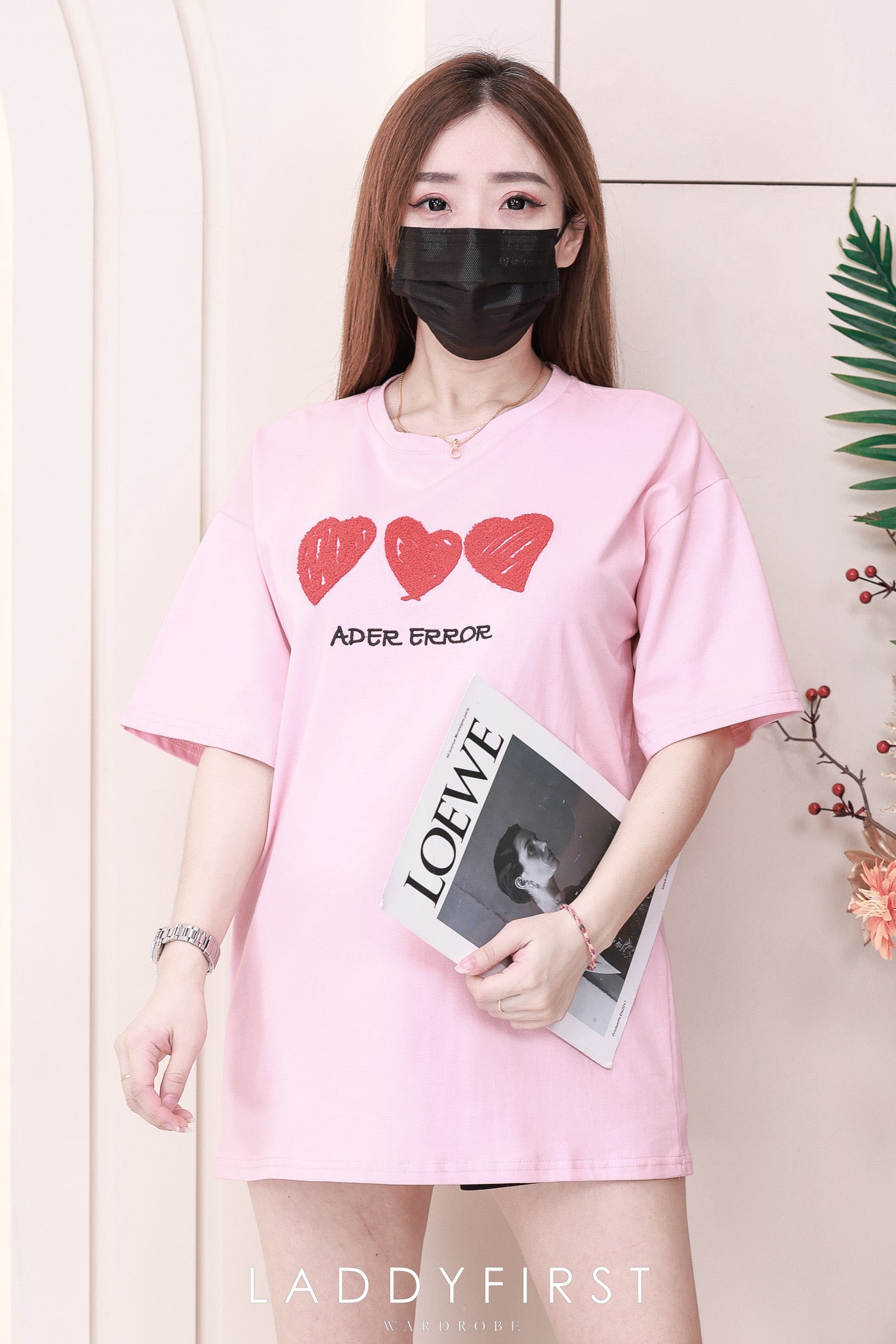 【O7600】爱心毛巾绣圆领短袖 Oversized 上衣❤️❤️