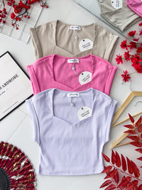 【T3453】【LFW独家小圆饼】独家爆款高品质砖石领口设计短袖纯棉弹力简约休闲百搭上衣 #前副内层有里布 ❤❤ 【B-R2-C5】