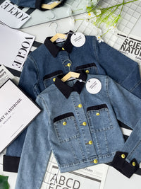 【JK3460】【LFW独家小圆饼】高品质COTTON JEANS精致纽扣翻领长袖百搭牛仔外套 ❤❤