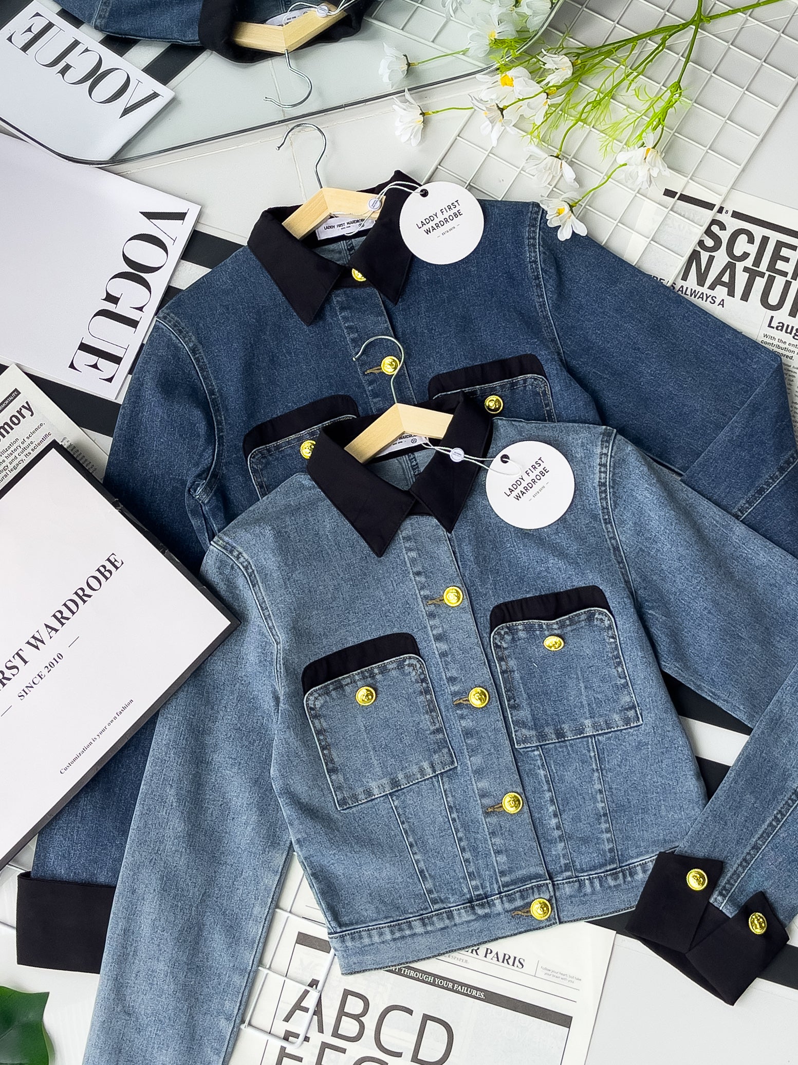【JK3460】【LFW独家小圆饼】高品质COTTON JEANS精致纽扣翻领长袖百搭牛仔外套 ❤❤