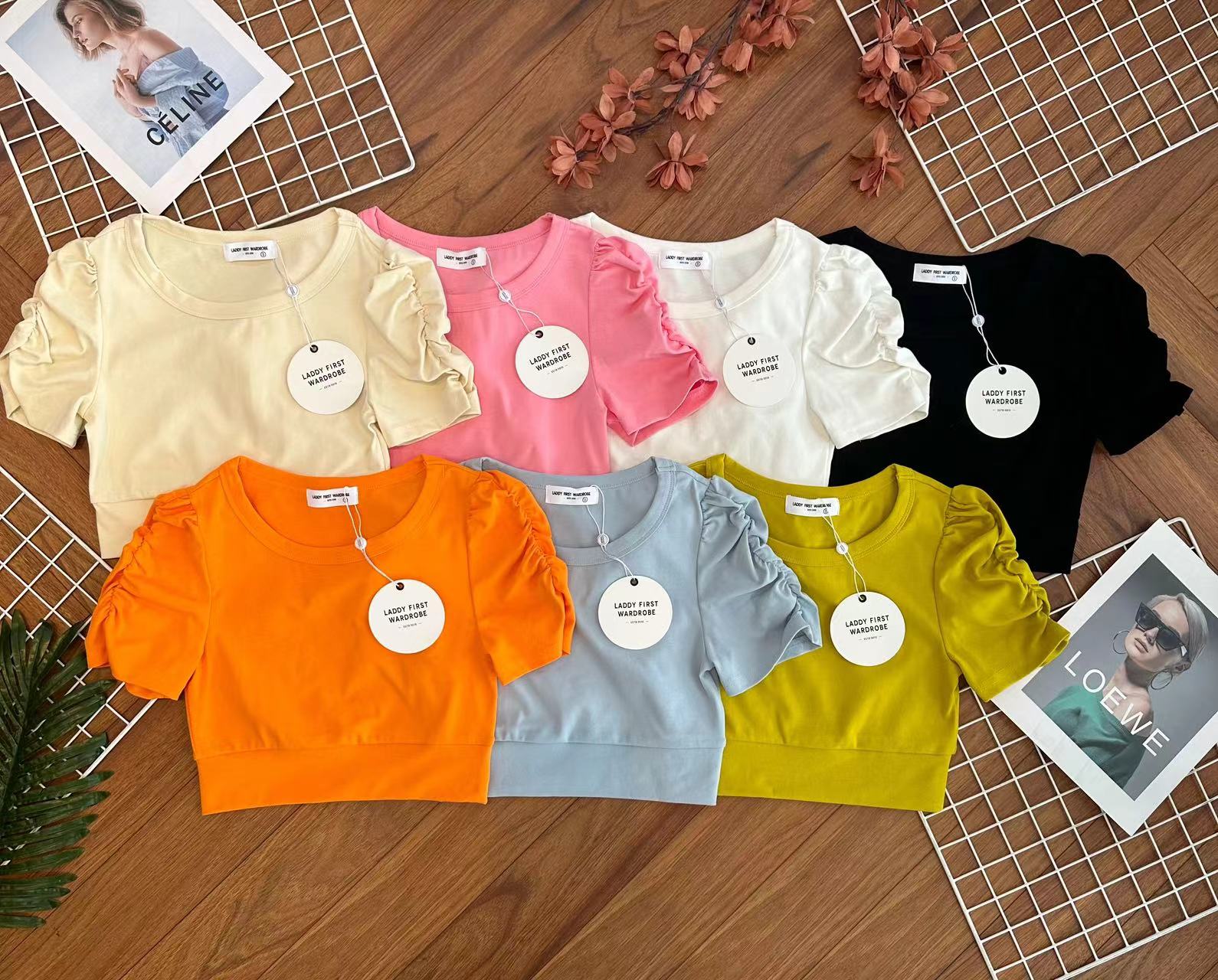 【T3454】【LFW独家小圆饼】高品质厚棉皱褶短袖纯棉弹力简约休闲百搭上衣 ❤❤ 【A-R1-C1】