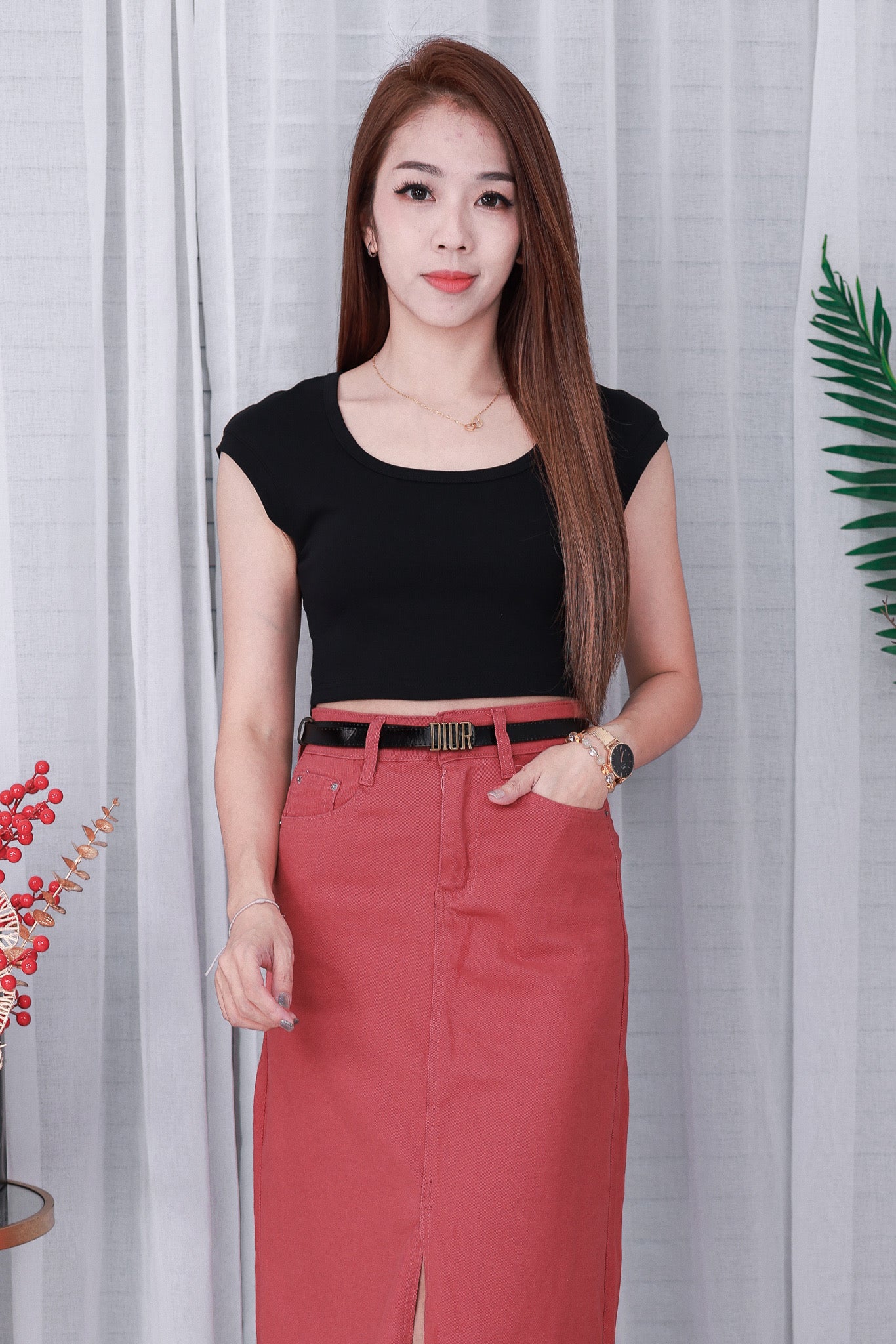 【L765】高品质COTTON JEANS牛仔弹力韩版七分高腰开叉裙子，有口袋 ❤️❤️
