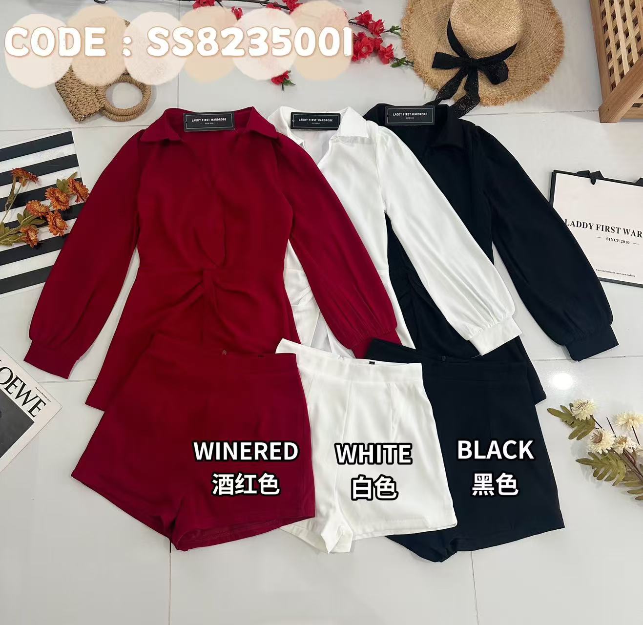 【SS8235001】【LFW独家小圆饼】高品质两件式韩式气质长袖西装套装 腰围扭褶设计翻领长袖上衣➕西装高腰百搭短裤❤️❤️ 【D-R1-C5】