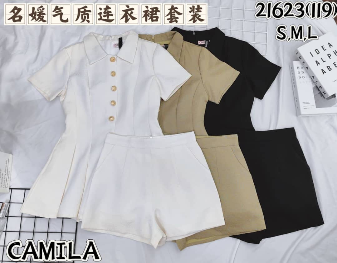 【SS21623 / 37290】高品质两件式名媛气质连衣裙套装 翻领短袖连衣裙➕高腰百搭短裤，有口袋 ❤️❤️