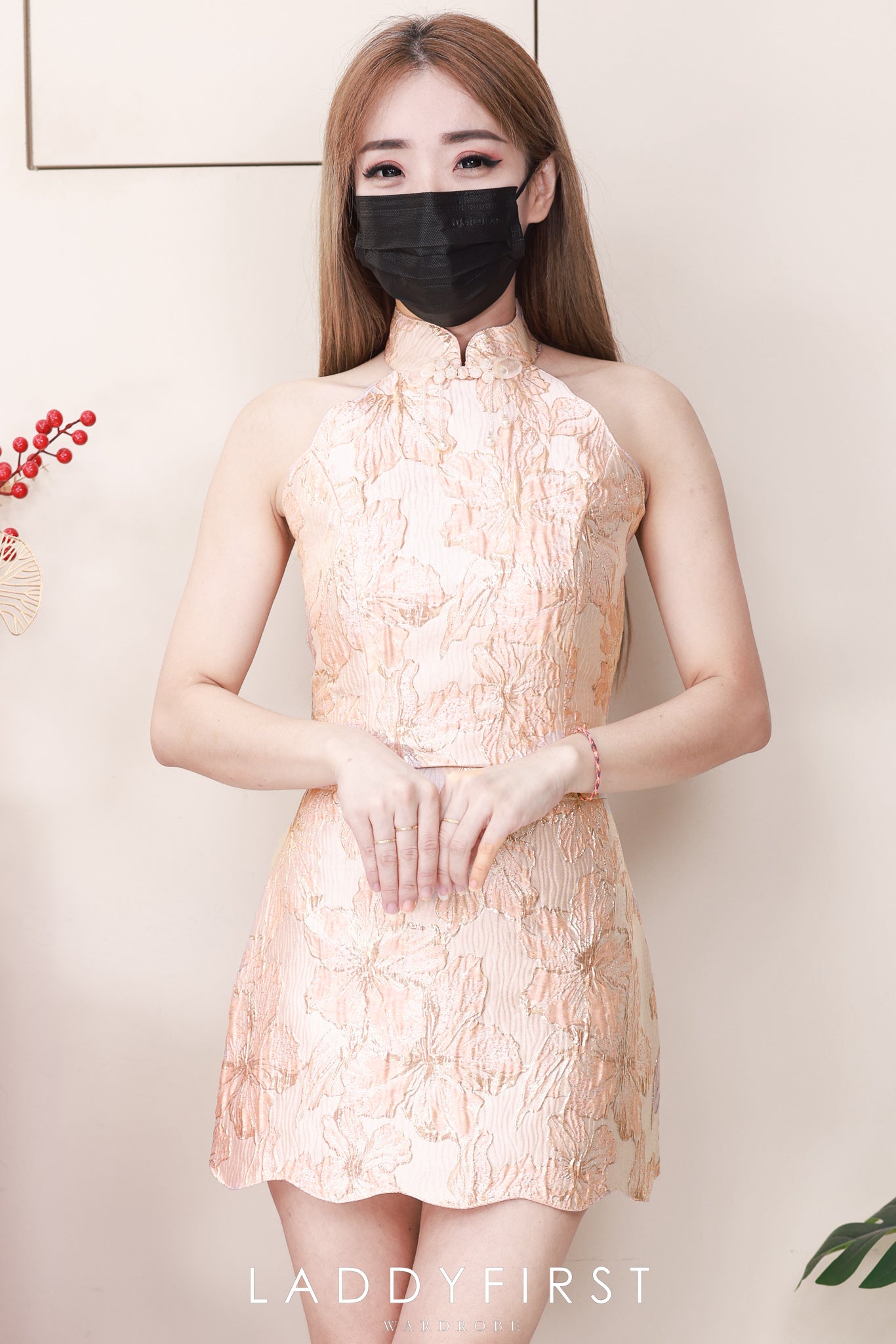 【SS528042】高品质两件式浮雕提花旗袍套装 CUT IN无袖提花旗袍上衣➕提花高腰裙子，内层有里布短裤 ❤️❤️