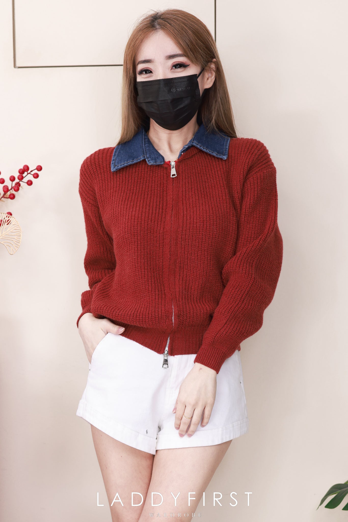 【T2878】高品质韩系厚实针织拼接牛仔翻领长袖百搭外套 ❤❤