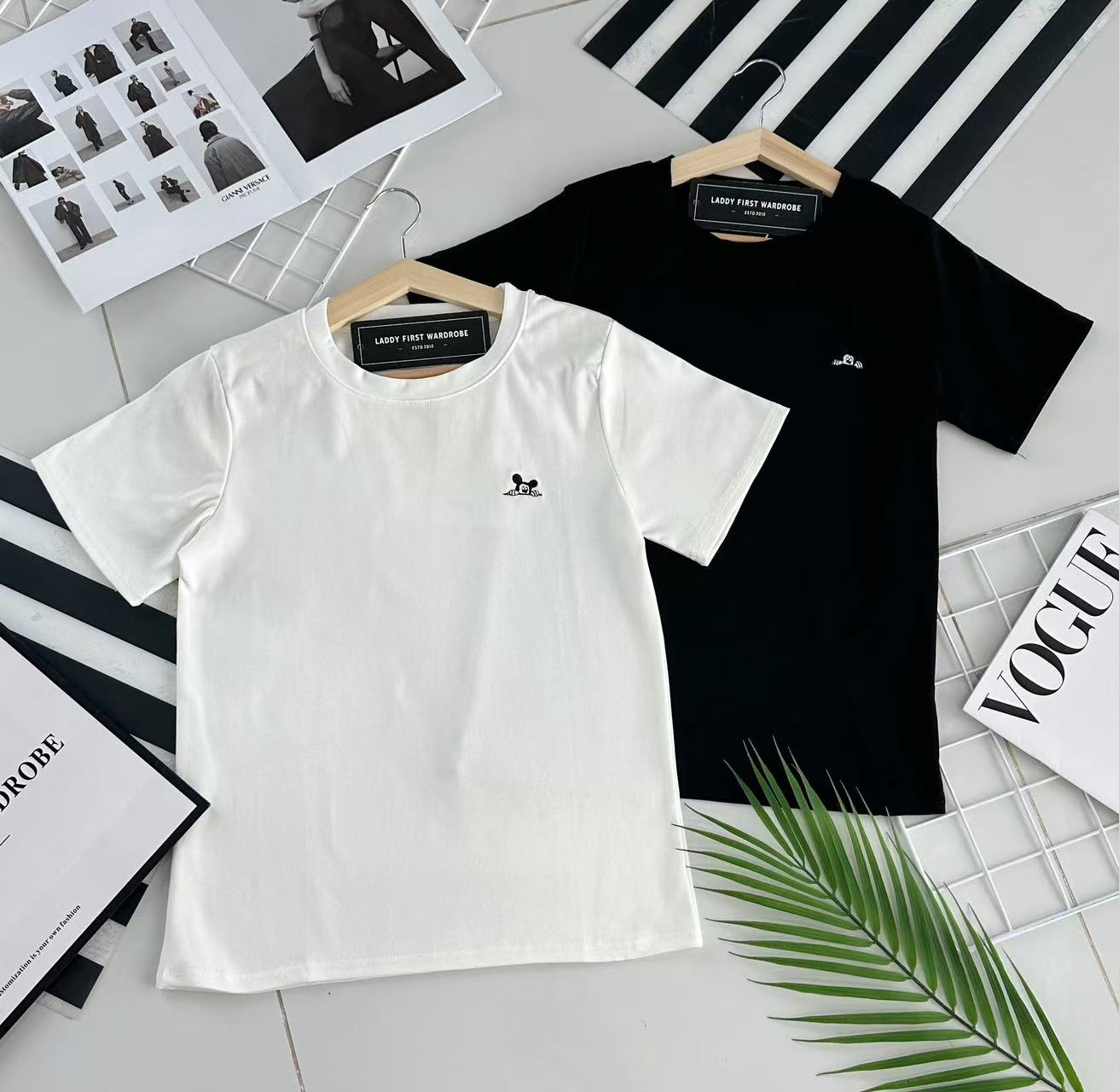 【T68013-1】⚡补货预订款⚡高品质米奇刺绣logo圆领短袖纯棉弹力休闲百搭上衣 ❤❤