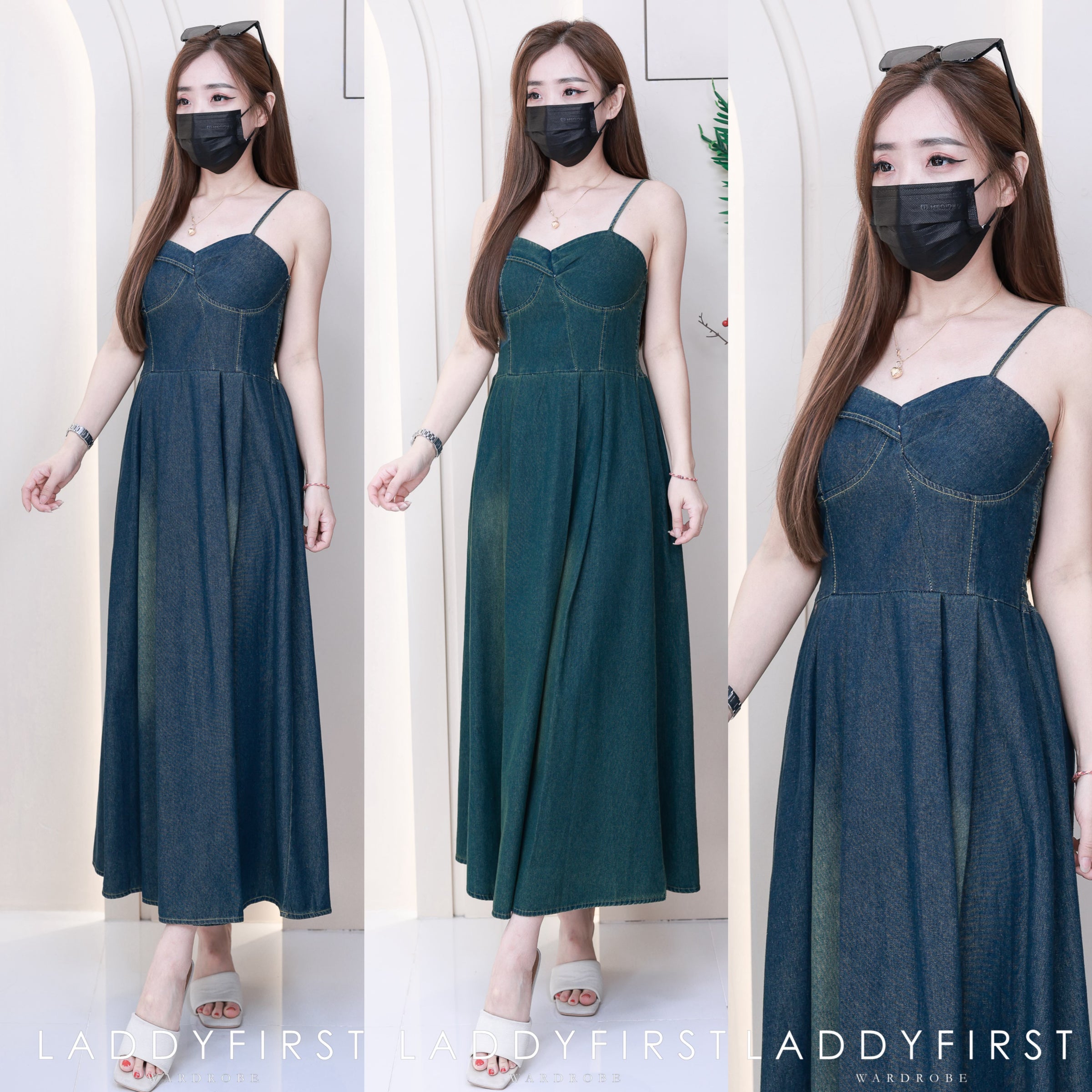 【D663】复古洗水牛仔无袖肩带抹胸吊带连身裙子，后副伸缩弹力【A-RU-C2】