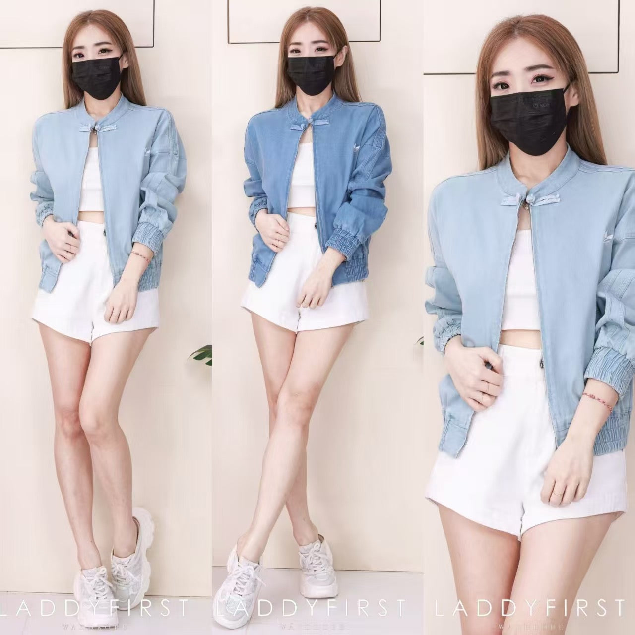 【T14402 / 37639】高品质刺绣三叶草运动风新中式牛仔长袖外套，有口袋 ❤❤