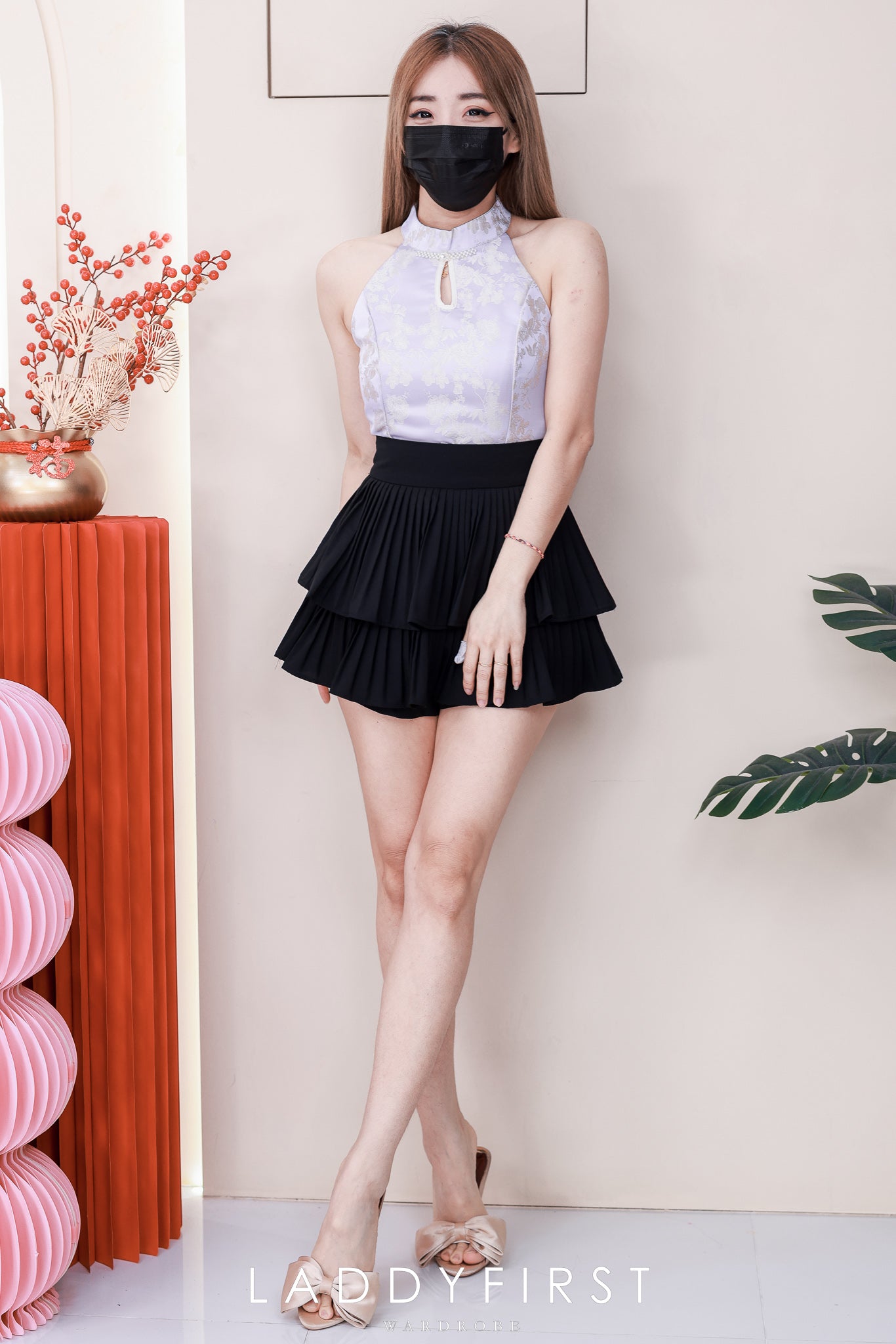 【S68135】【LFW独家小圆饼】【直播间搭配】双层蛋糕百褶荷叶边高腰显瘦西装裙子，内层防走光短裤 ❤️❤️