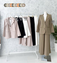 【SS2516】高品质两件式Oversized OL LOOK 气质西装套装 V翻领长袖西装外套➕宽腿阔脚西装高腰百搭长裤，有口袋 ❤️❤️ 【A- R1-C6】