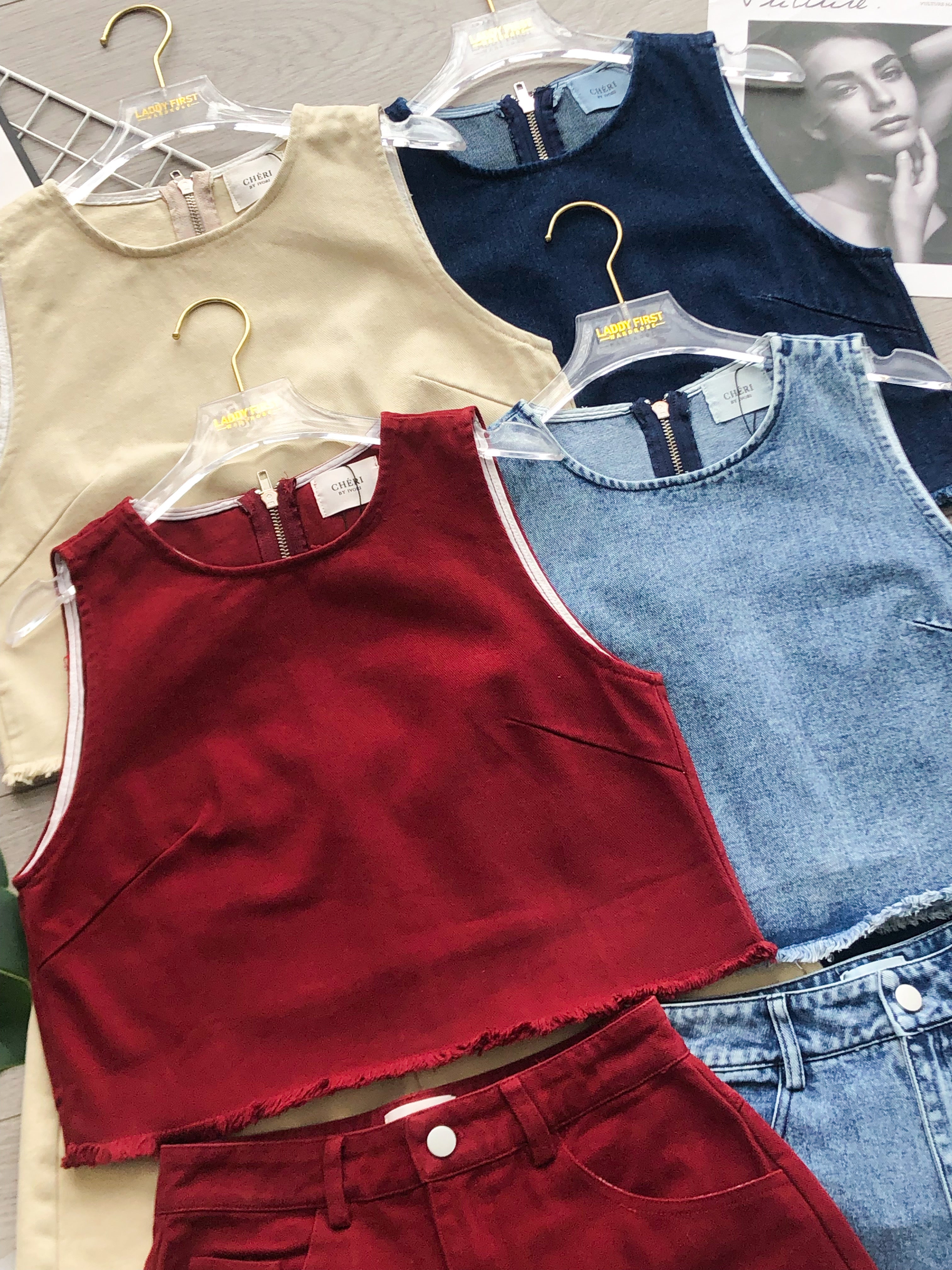 【SS2146】高品质两件式韩式时尚休闲风慵懒牛仔套装 宽松版无袖牛仔上衣➕牛仔高腰百搭短裤，有口袋 ❤️❤️