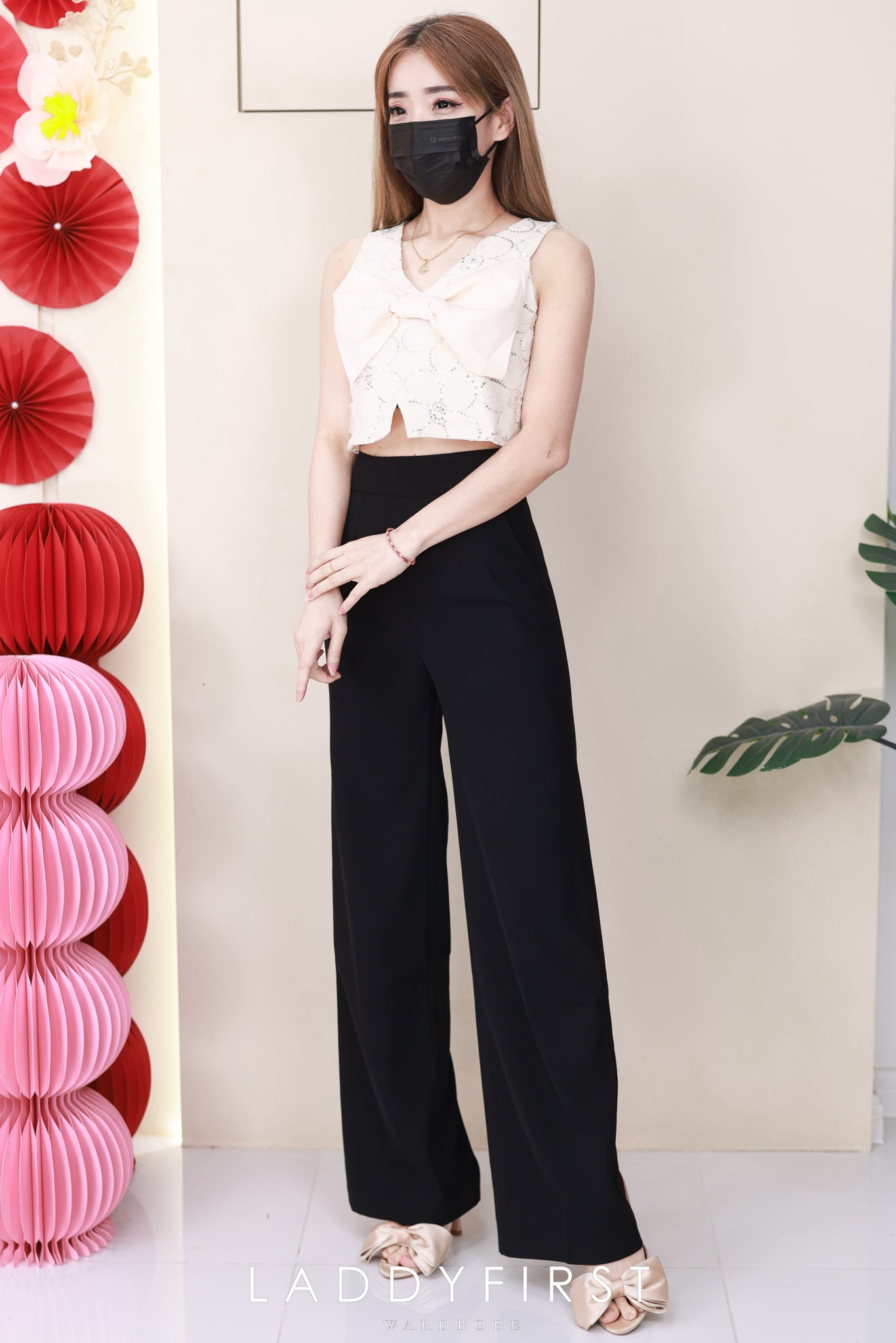 【T25258】高品质优雅甜美风亮片花朵拼接蝴蝶结设计时尚套装 ❤❤【B-R1-C6】