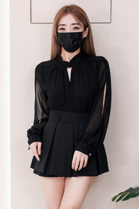 【SS81155】高品质两件式女神气质款时尚套装 雪纺长袖上衣➕双层西装百褶 高腰裤裙 ❤️❤️ 【A-R1-C4】