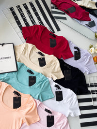 【T50156】独家爆款高品质大U领短袖纯棉弹力简约日常百搭款上衣 ❤❤ 【B-R1-C1】