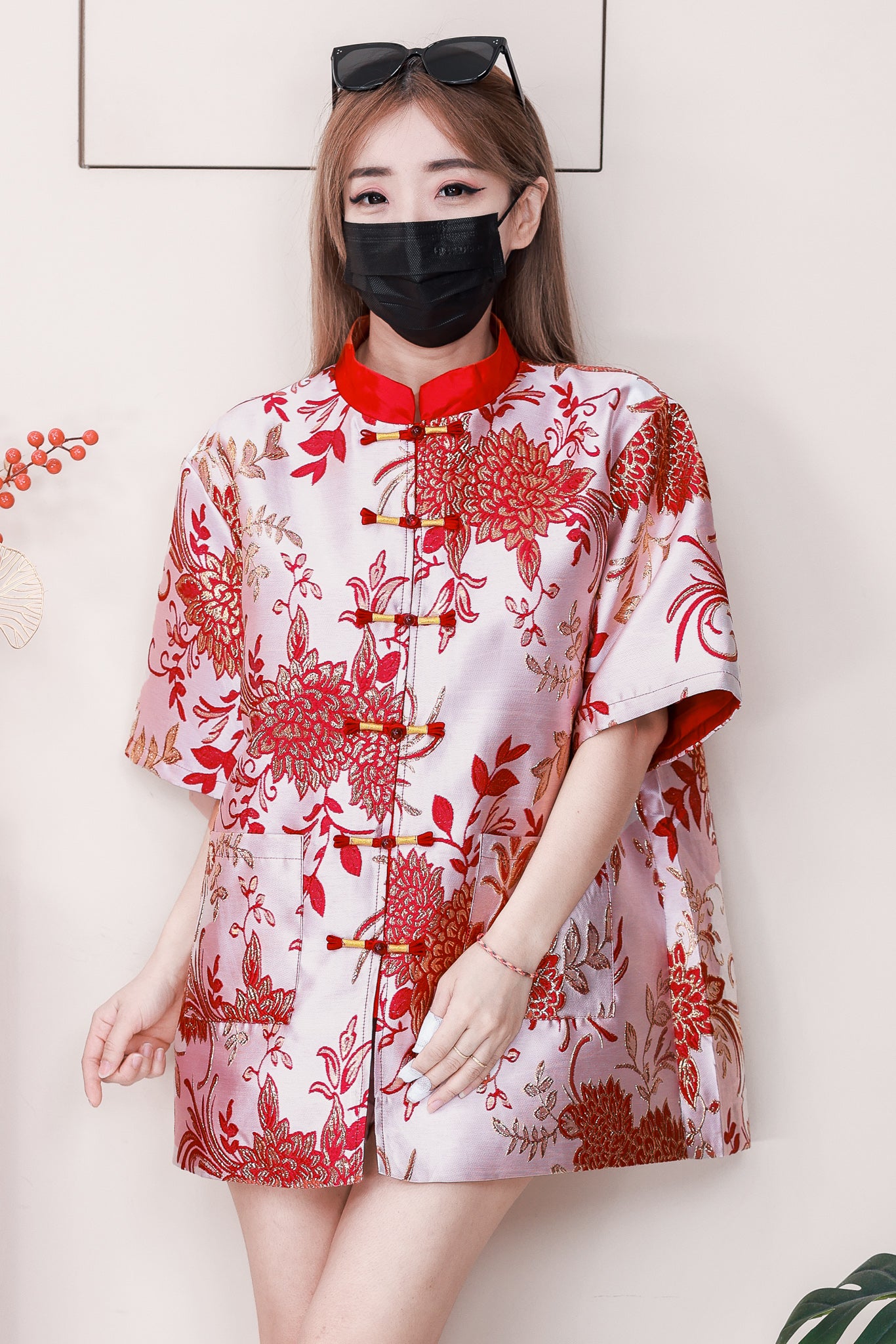 【T6862】高品质富贵牡丹金线提花男女同款唐装旗袍上衣，有口袋 ❤❤