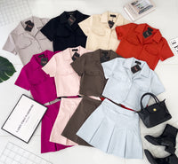 【SS9331】LFW独家爆款 高品质两件式欧美减龄款西装时尚百搭套装 西装翻领短袖上衣，可当小外套穿搭➕西装百褶高腰裙子，内层有里布短裤 ❤️❤️【B-R2-C6】