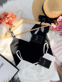 【T3358】V领小皱褶设计细带无袖纯棉弹力内搭上衣 ❤❤【A-R2-C2】