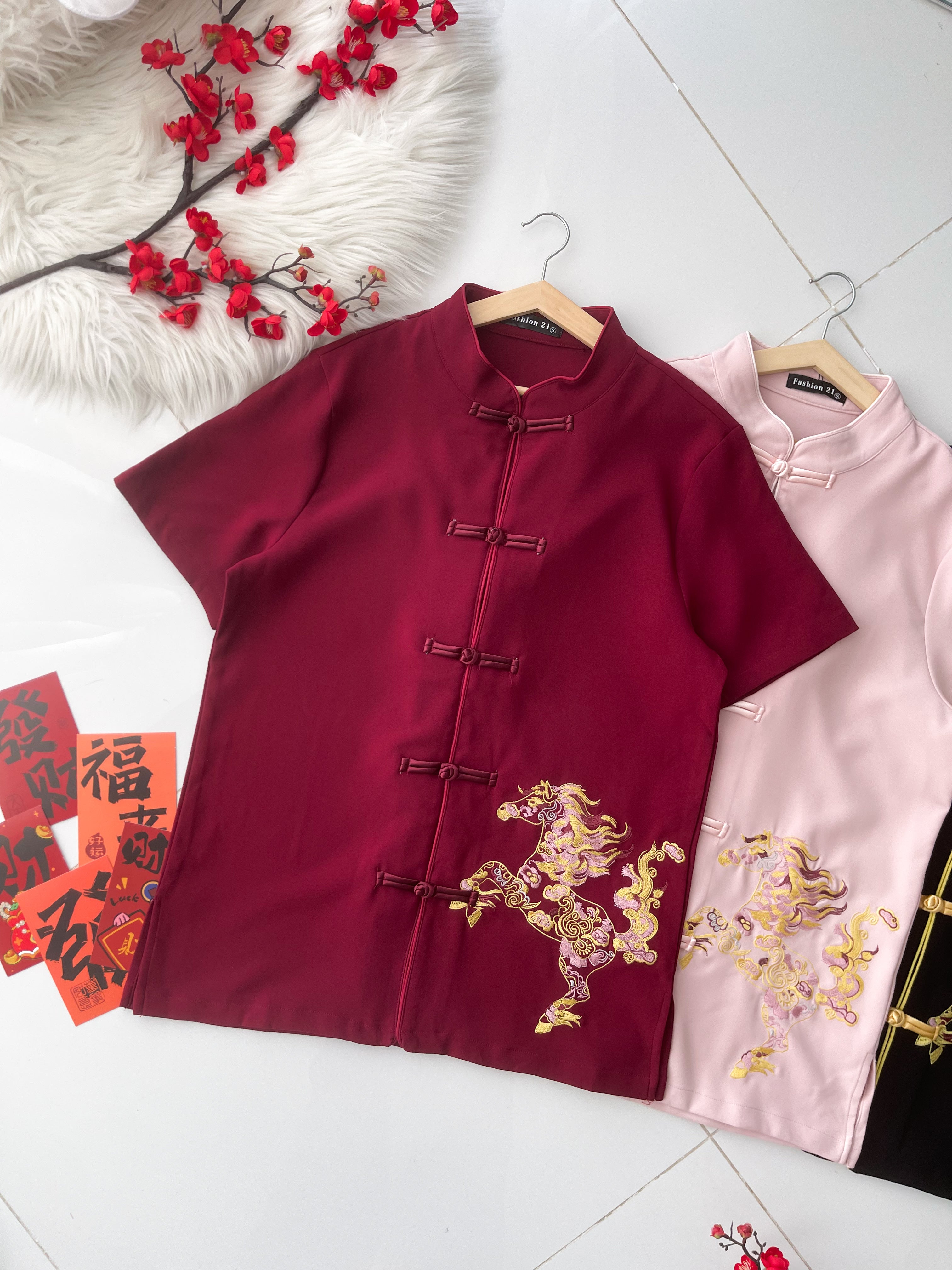 【T55353】【补厂家现货⚡️⚡️】高品质【男装】高端大气重工刺绣奔腾马图国风唐装提花旗袍上衣 ❤❤