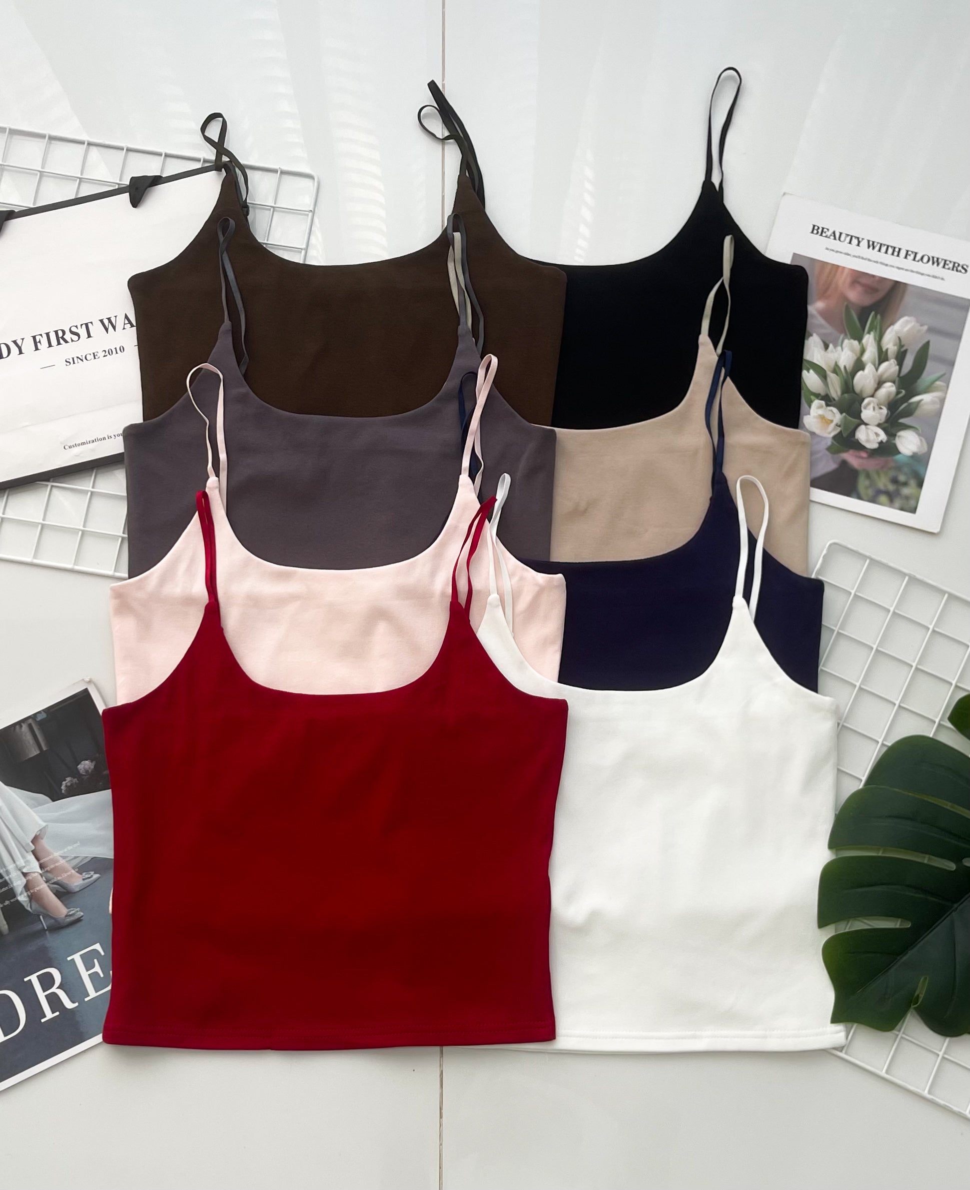 【T14618 / 9192】高品质前双层无痕纯棉弹力自调无袖肩带内搭上衣 ❤️❤️