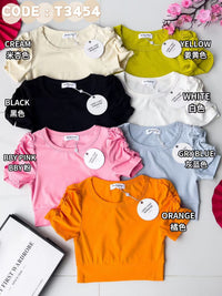 【T3454】【LFW独家小圆饼】高品质厚棉皱褶短袖纯棉弹力简约休闲百搭上衣 ❤❤ 【A-R1-C1】