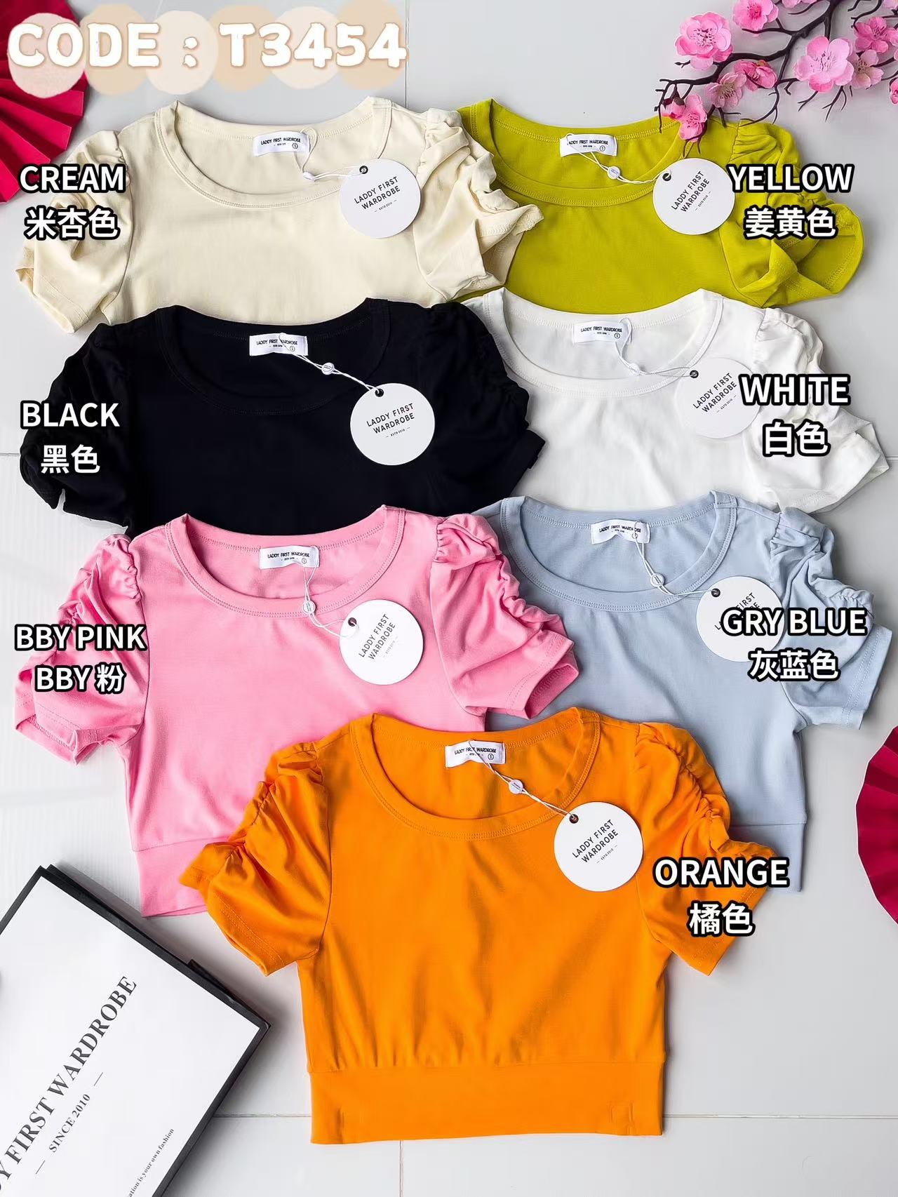 【T3454】【LFW独家小圆饼】高品质厚棉皱褶短袖纯棉弹力简约休闲百搭上衣 ❤❤ 【A-R1-C1】