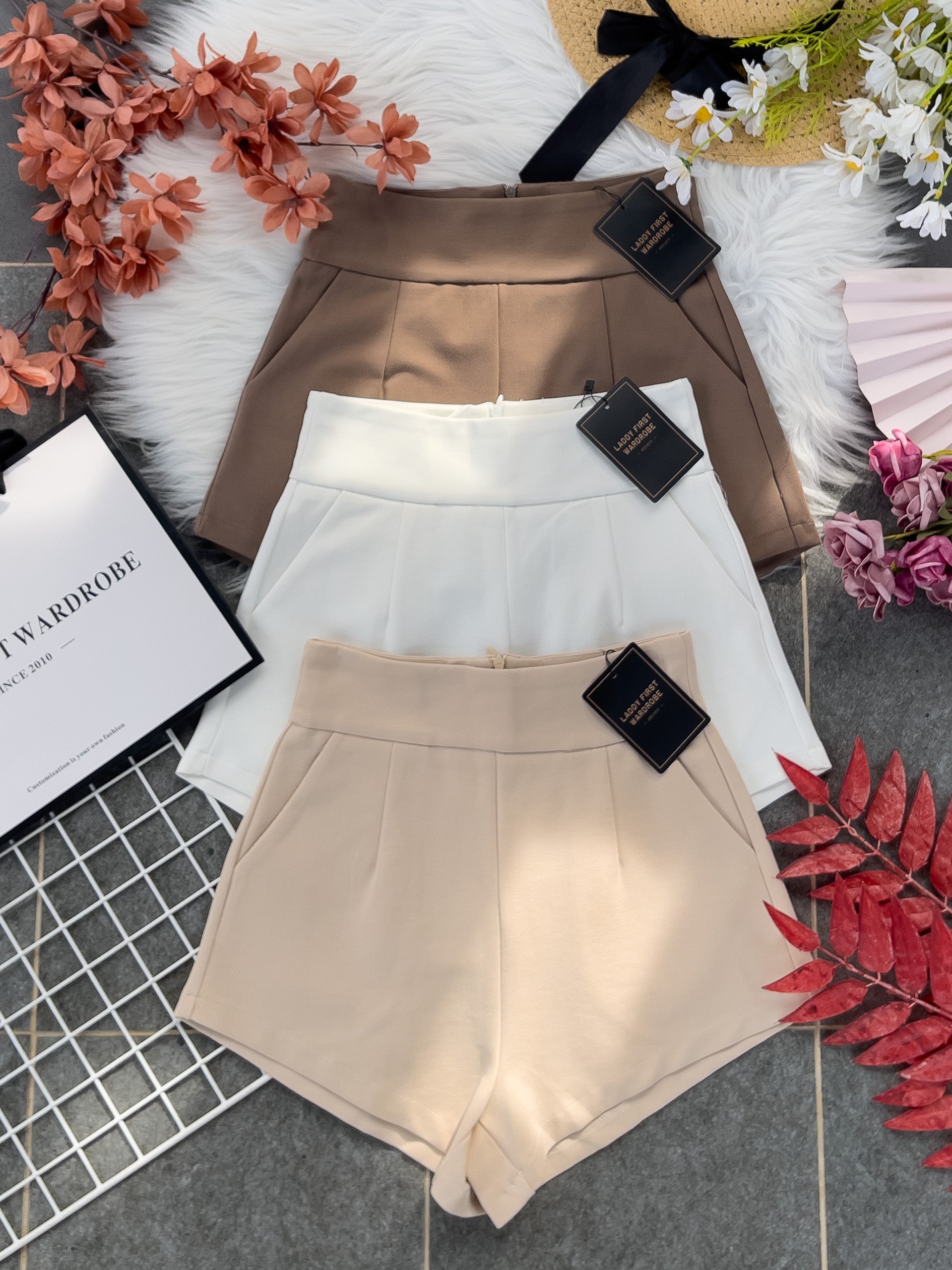 【S3352】独家爆款休闲简约罗马高腰百搭短裤，有口袋【A-R3-C4】