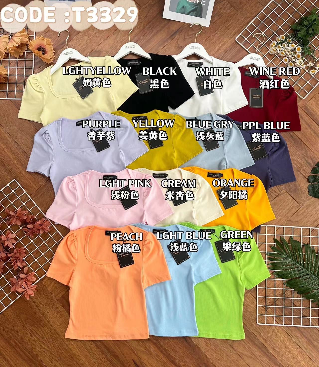 【T3329】独家爆款方领短袖纯棉弹力简约休闲百搭上衣 ❤️❤️ 【A-R3-C2】