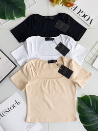 【T50155】独家爆款高品质方领短袖纯棉弹力简约日常百搭款上衣 ❤❤ 【B-R1-C5】